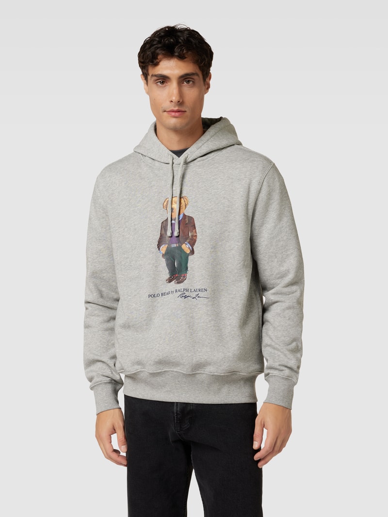 Hoodie mit Label-Print in hellgrau