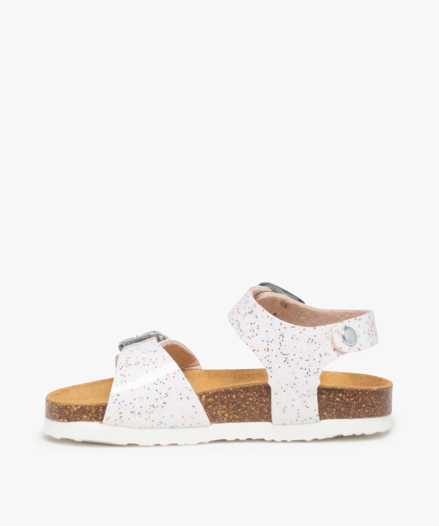 Sandales fille à brides à boucle fantaisie et semelle liège blanc | GEMO