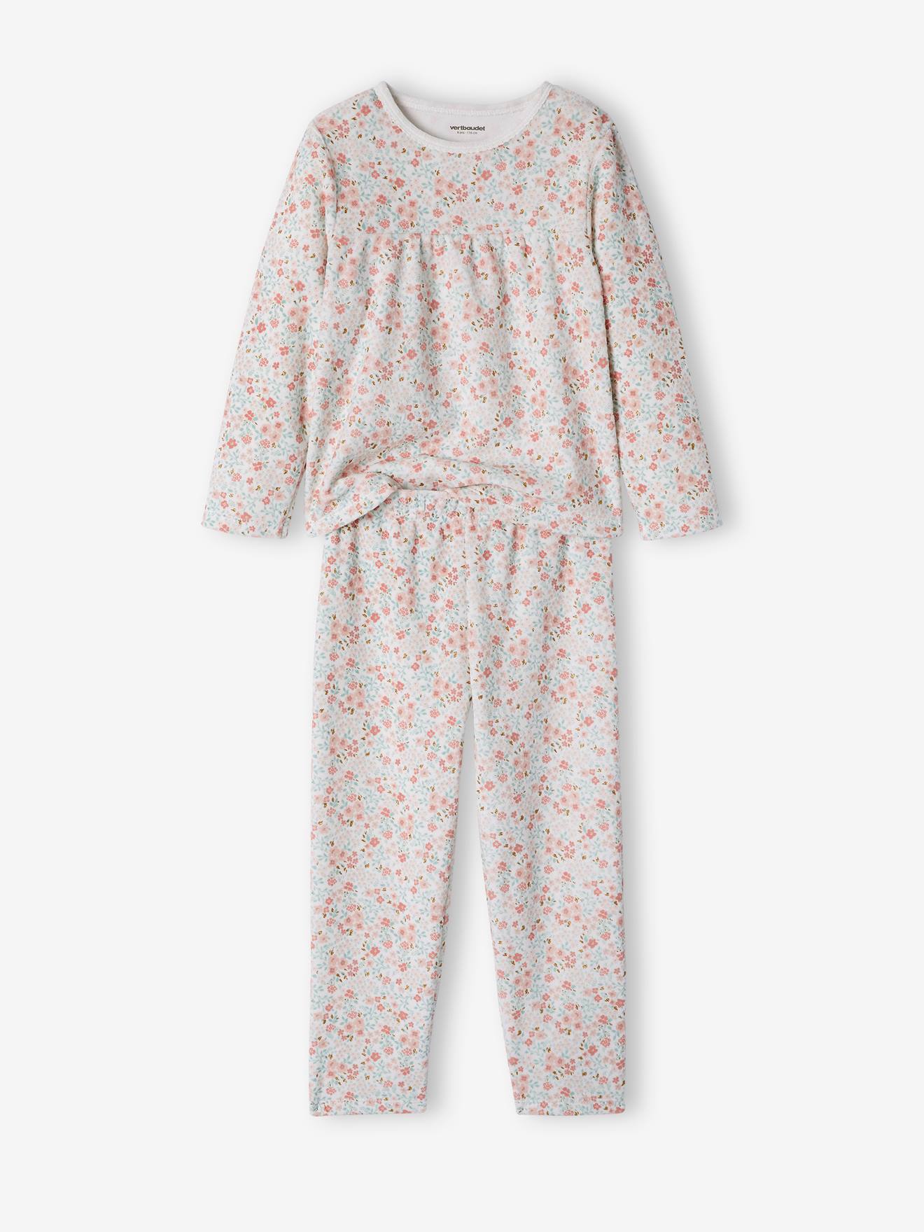 Lot de 2 pyjamas fille fleuris en velours beige