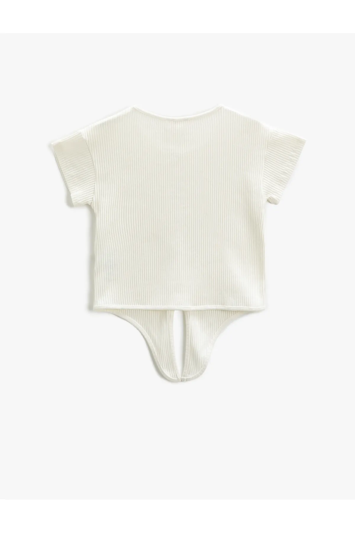 Koton  Basic Crop T-Shirt mit gebundener Taille, gerippten Knöpfen und kurzen Ärmeln