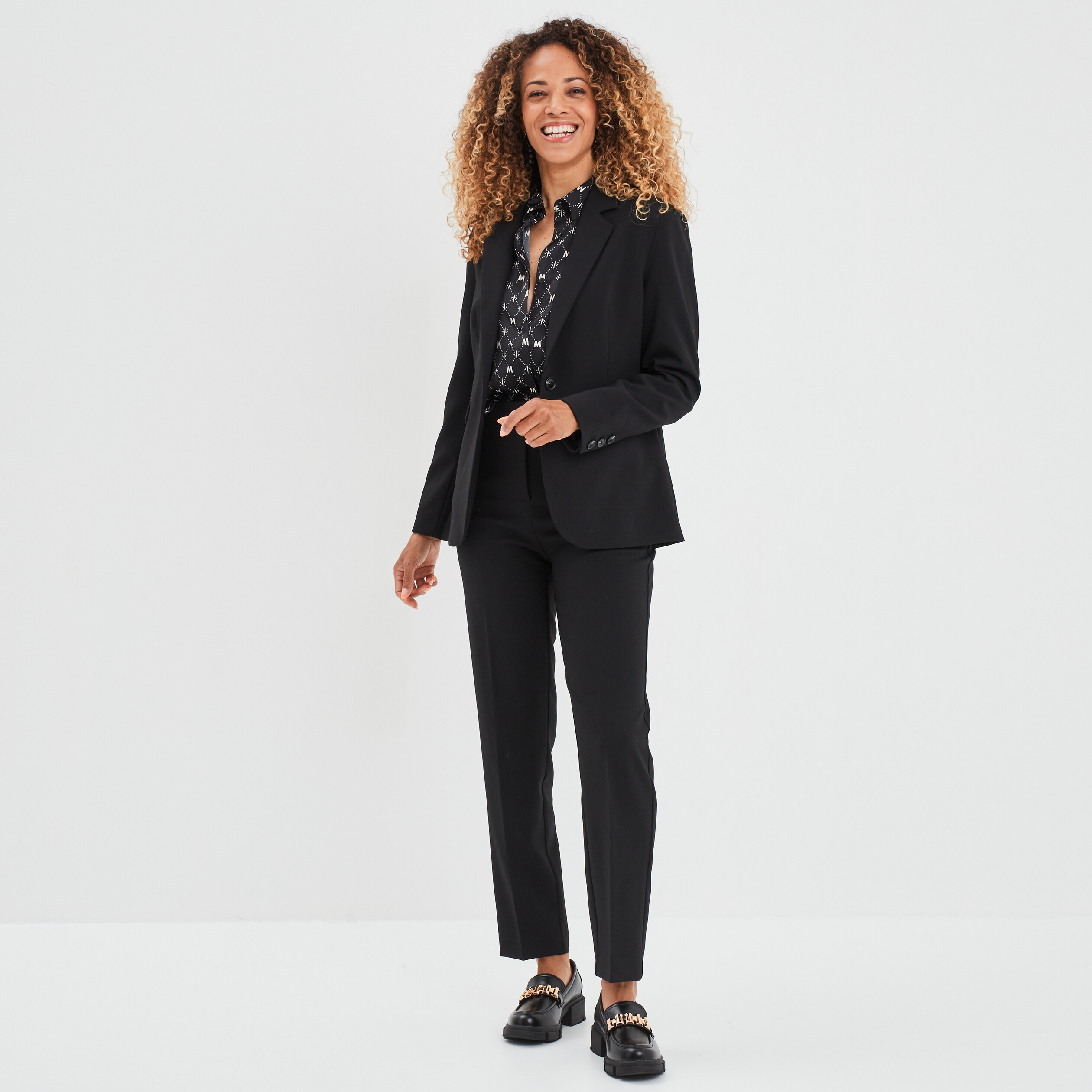 Pantalon city droit à pinces noir femme | La Halle