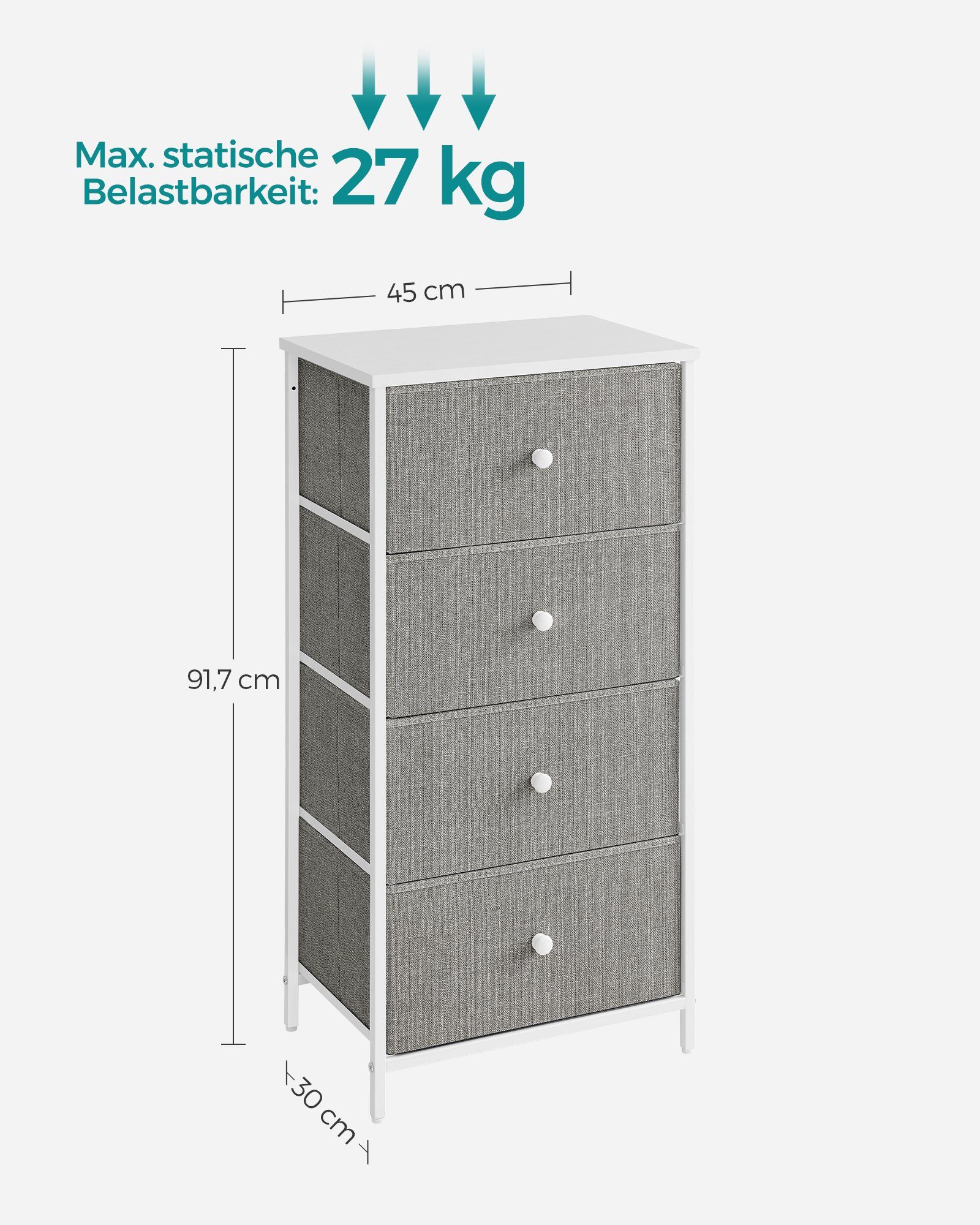 SONGMICS Kommode, Aufbewahrungsschrank mit 4 Stoff-Schubladen