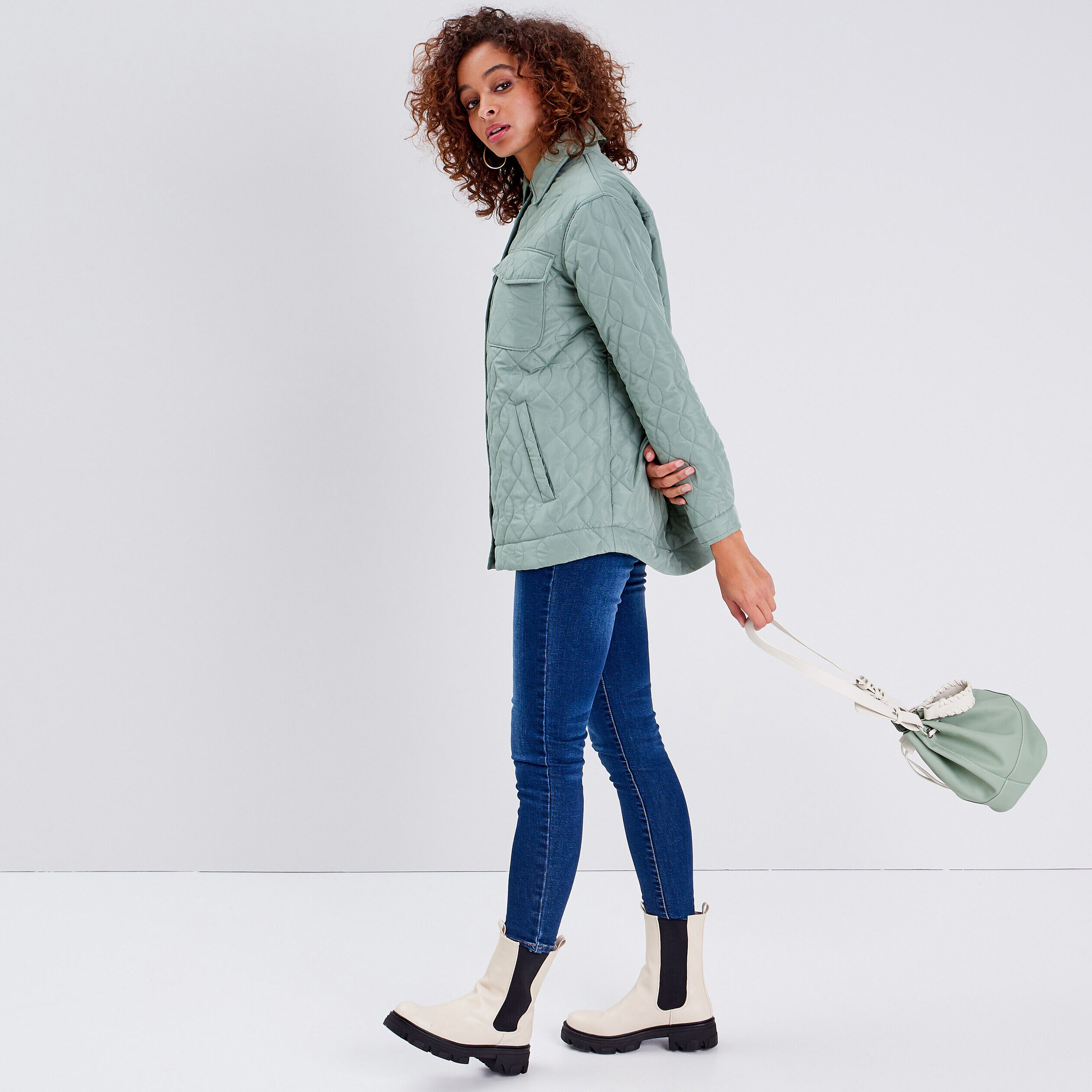 Surchemise manches longues vert foncé femme | Cache Cache