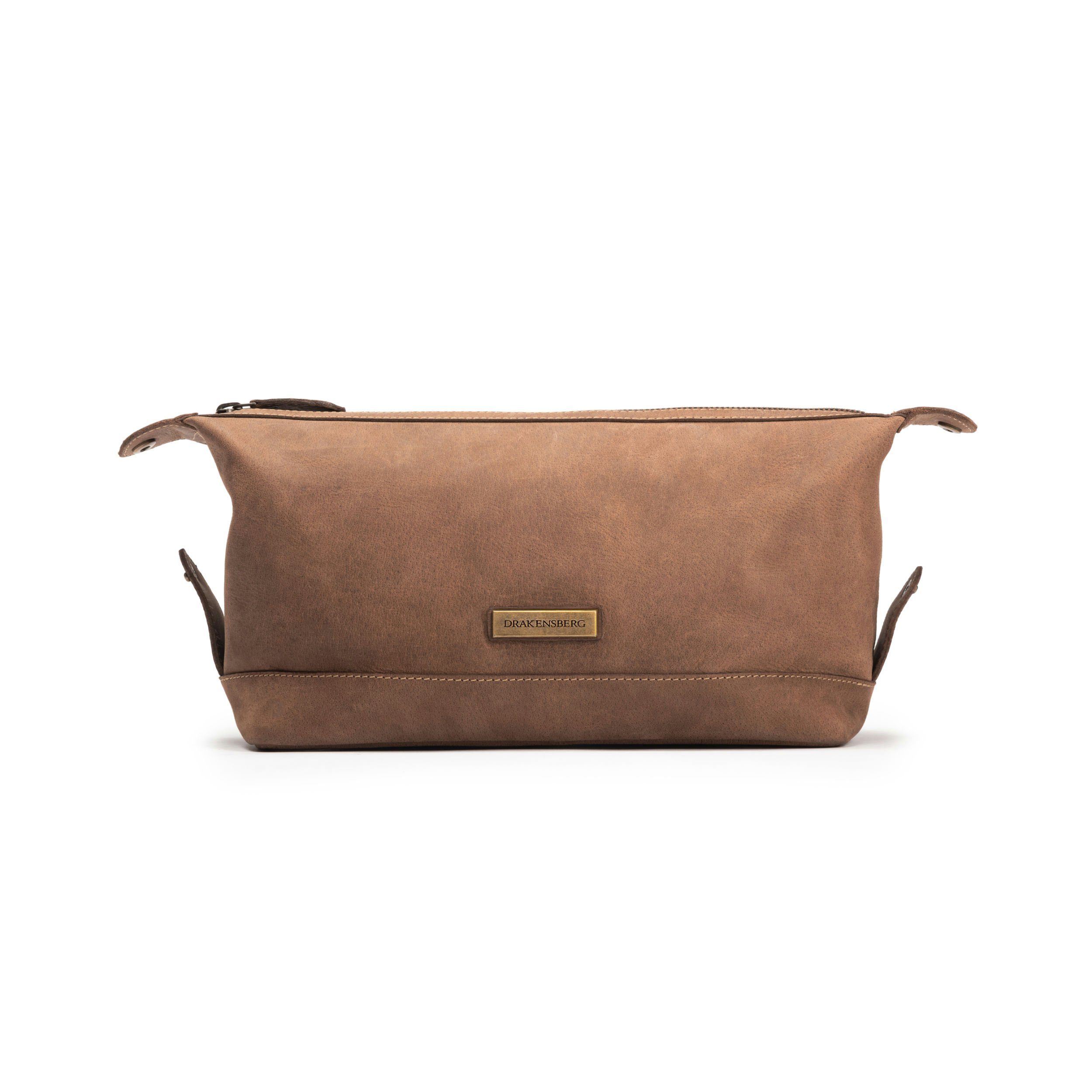 DRAKENSBERG Reisetasche Weekender David & Kulturbeutel Ben Havanna-Braun, handgemacht aus hochwertigen Büffelleder, für Damen und Herren