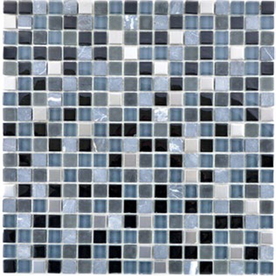 Mosani Mosaikfliesen Glasmosaik Naturstein Edelstahl Mosaik schwarz glänzend / 10 Matten