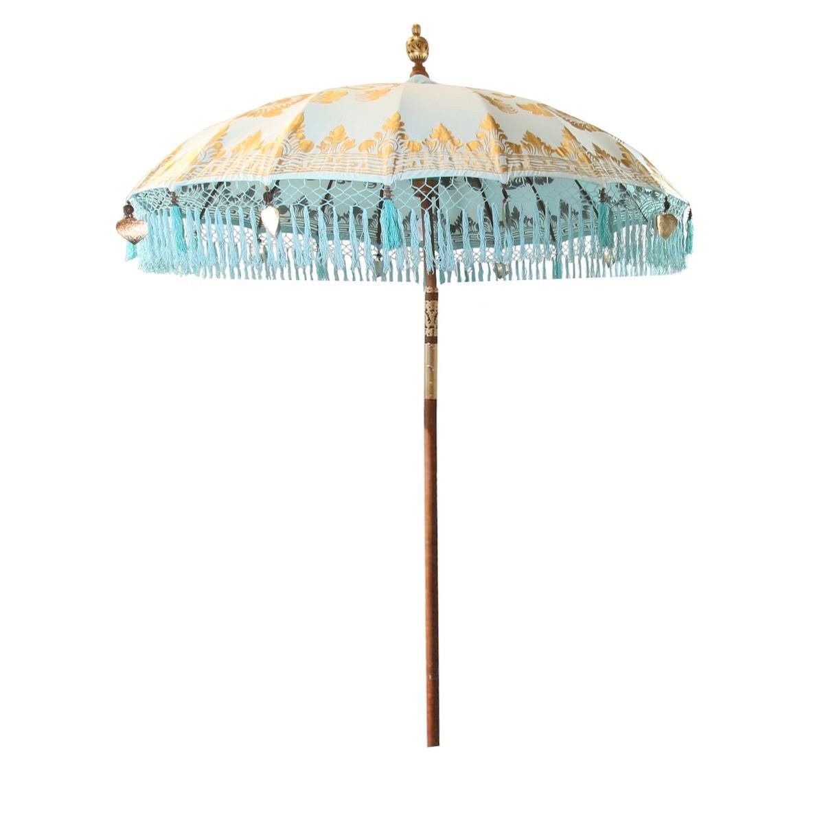 Oriental Galerie Sonnenschirm Türkiser Bali Garten-Sonnenschirm,185 cm Gold Fransen Emilia, Handarbeit