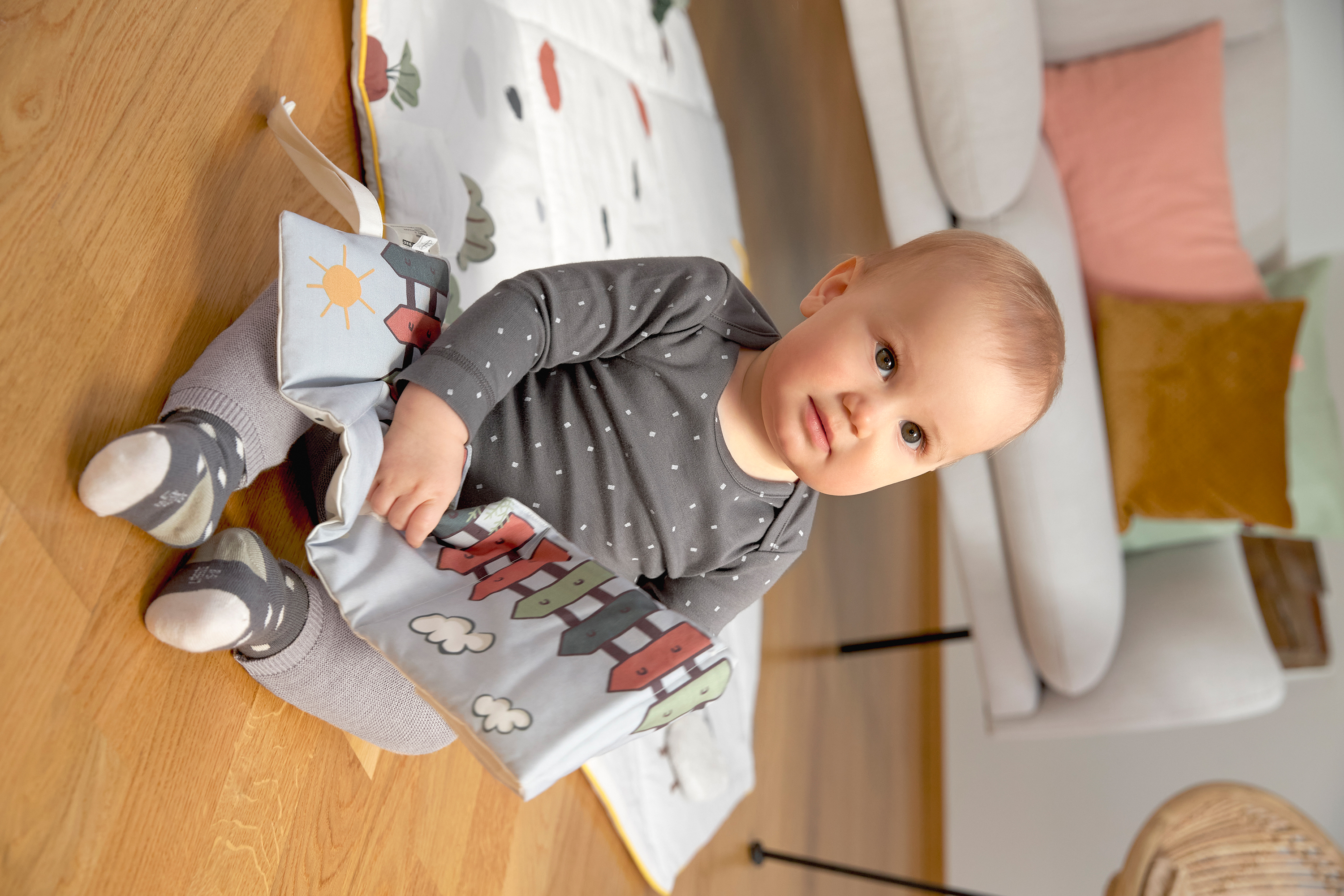 Baby Body langarm - Bio Baumwolle, Punkte, Anthrazit