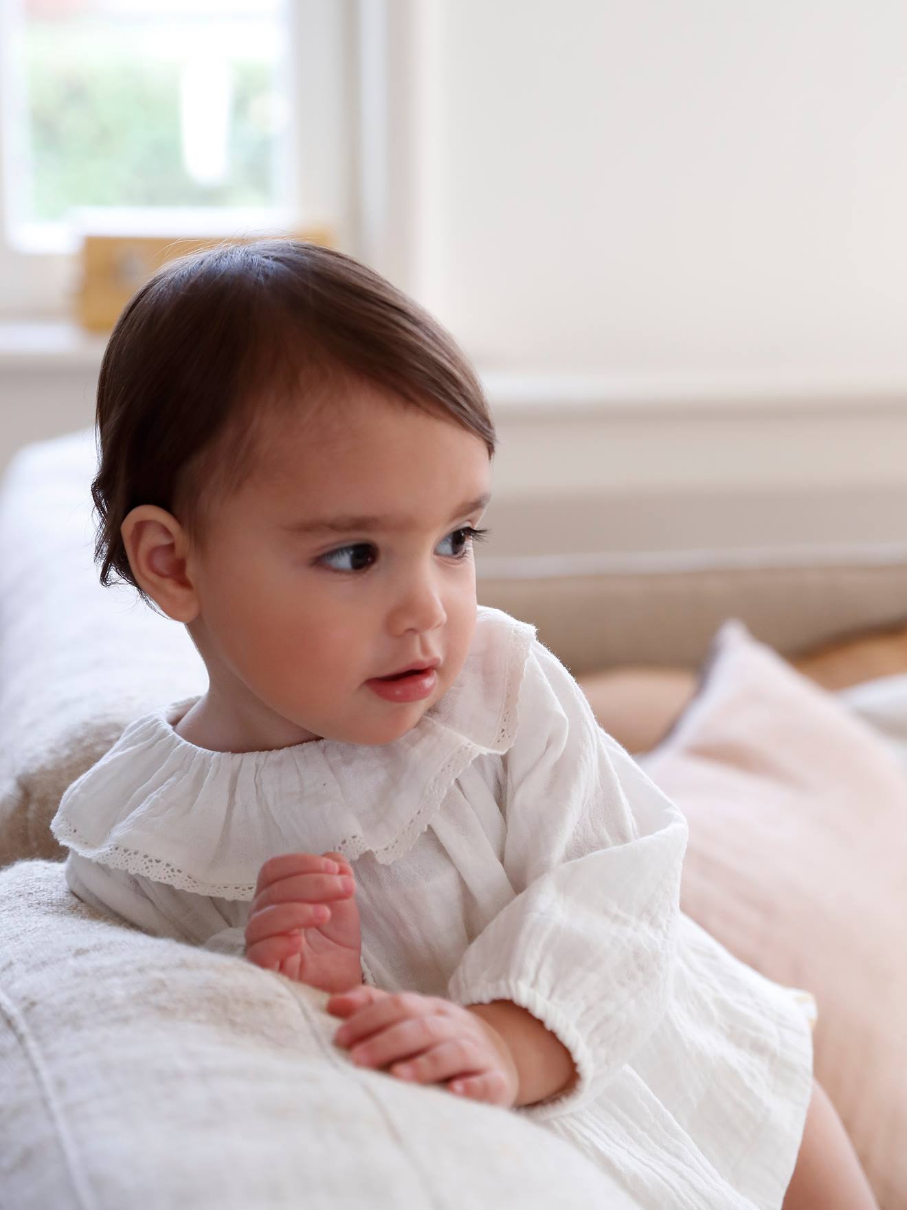 Blouse en gaze de coton bébé col volanté écru