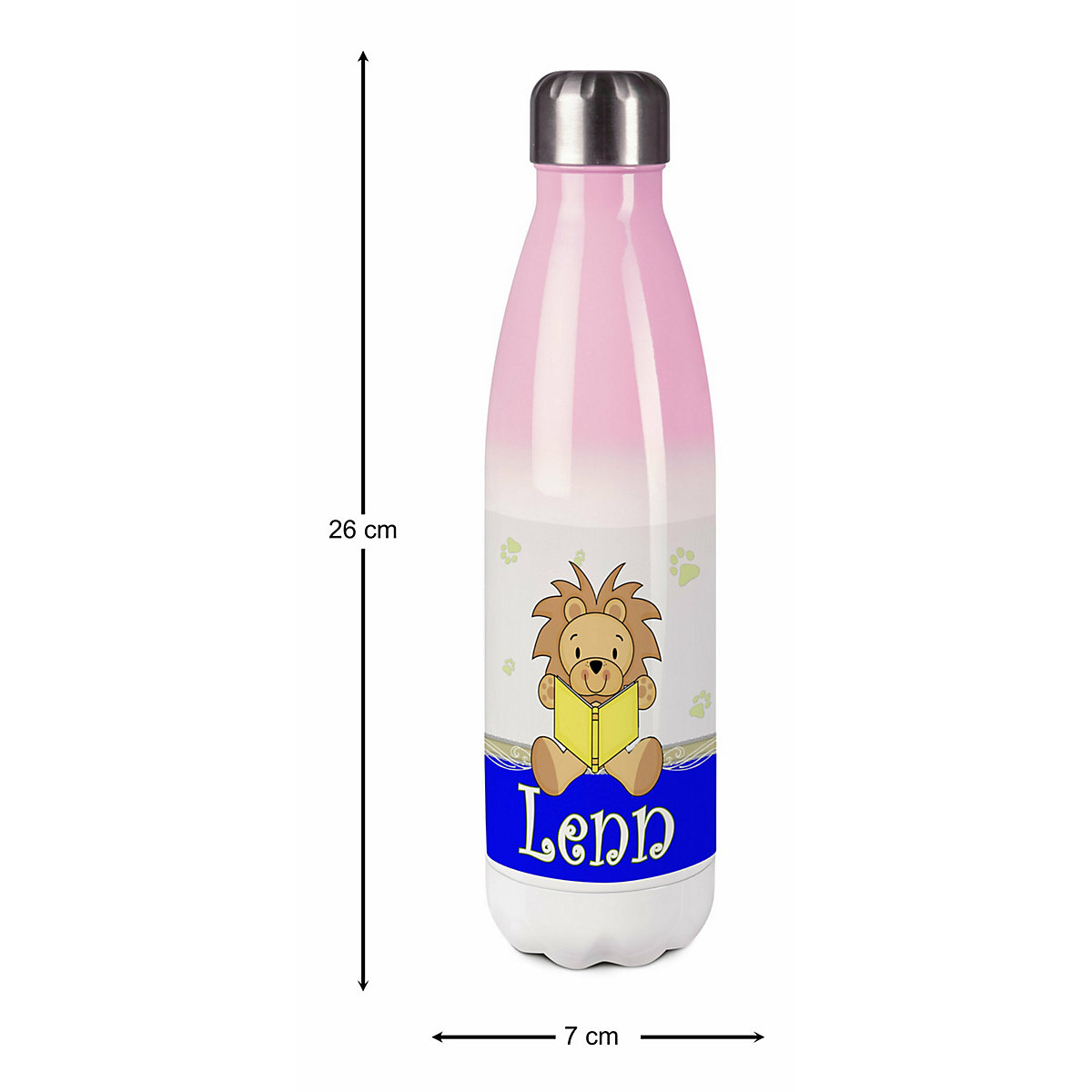 Edelstahl Kinder Thermoflasche / Trinkflasche bunt Leselöwe Farbe blau Spülmaschinenfest, Auslaufsicher, Bruchfest, Doppelwandig, Für Heißgetränke geeignet, Mit Deckel, Isoliert
