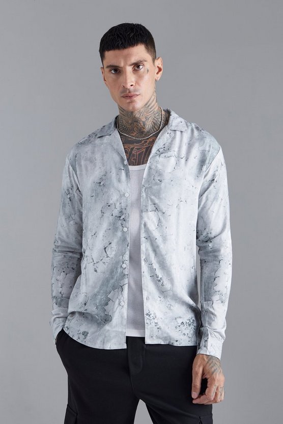 Langärmliges Viskose-Hemd mit abstraktem Print