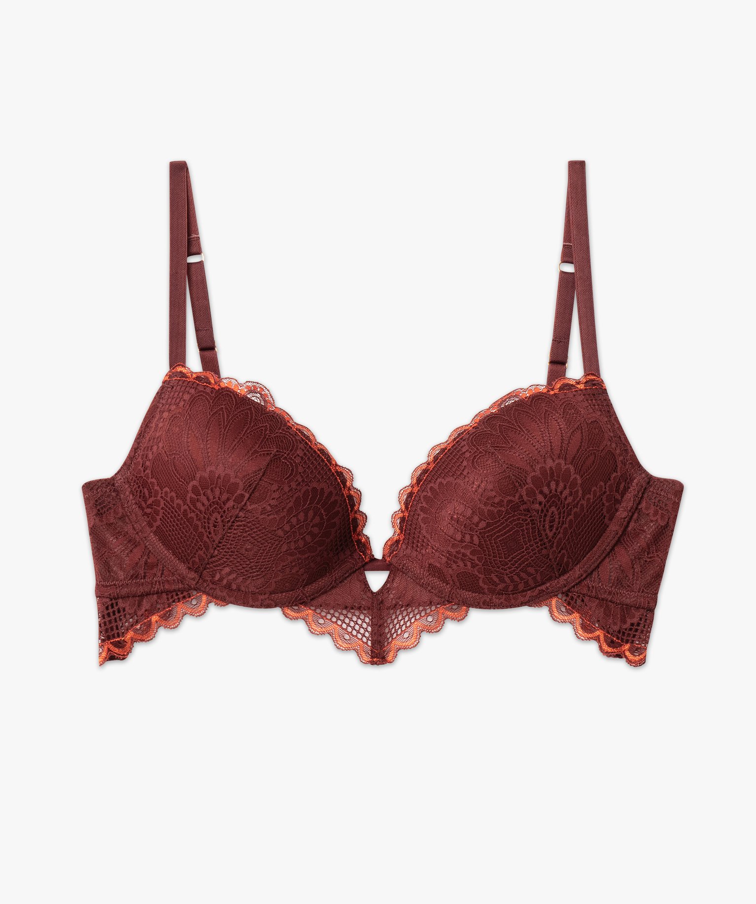 Soutien-gorge push-up en dentelle avec armatures marron | GEMO