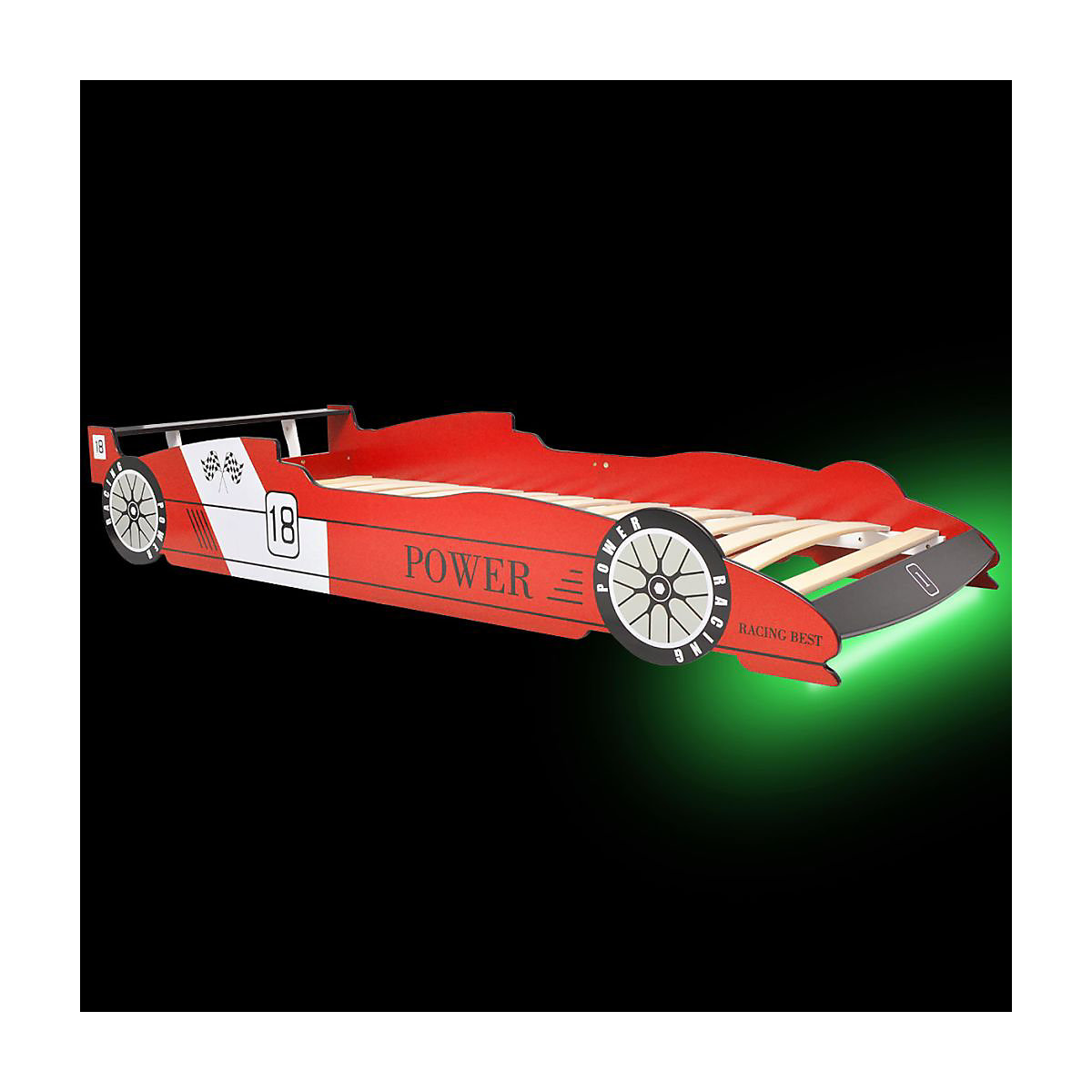 Kinderbett mit LED im Rennwagen-Design 90 x 200 cm Rot Kinderbett