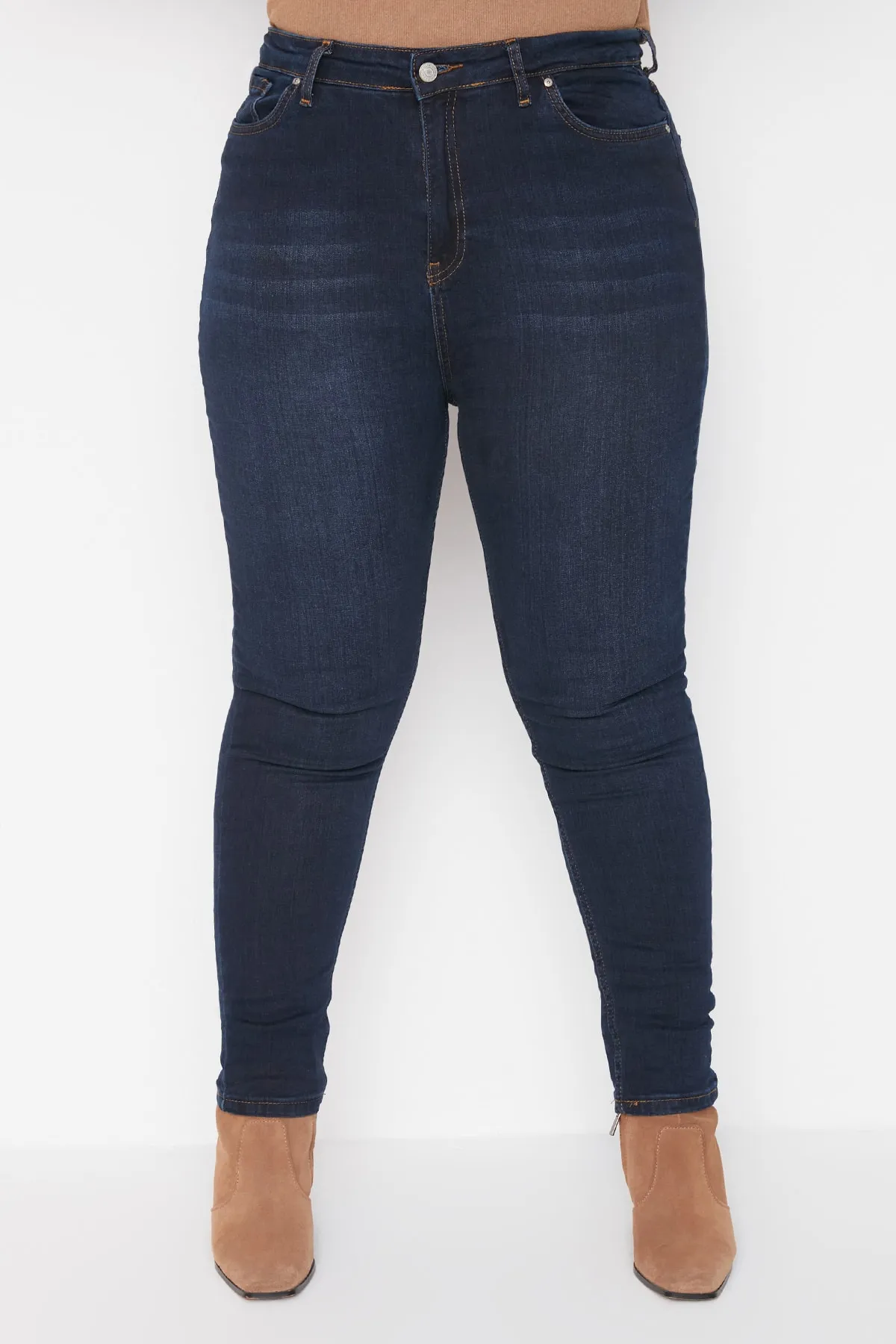 Trendyol Curve  Dunkelblaue Skinny Jeans mit hoher Taille TBBAW23JE00000