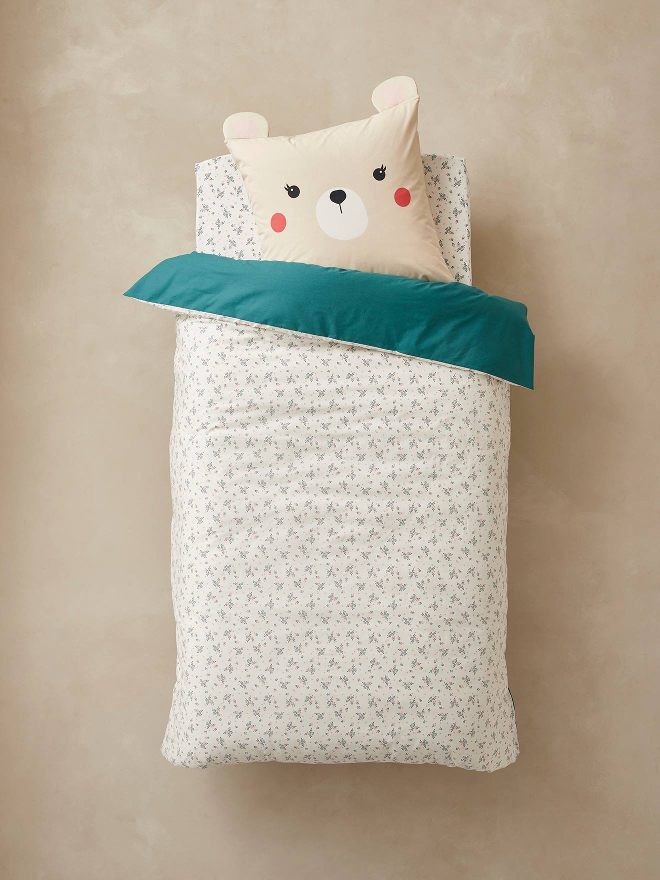 Parure housse de couette + taie d'oreiller enfant en coton bio* NATURE SAUVAGE bleu