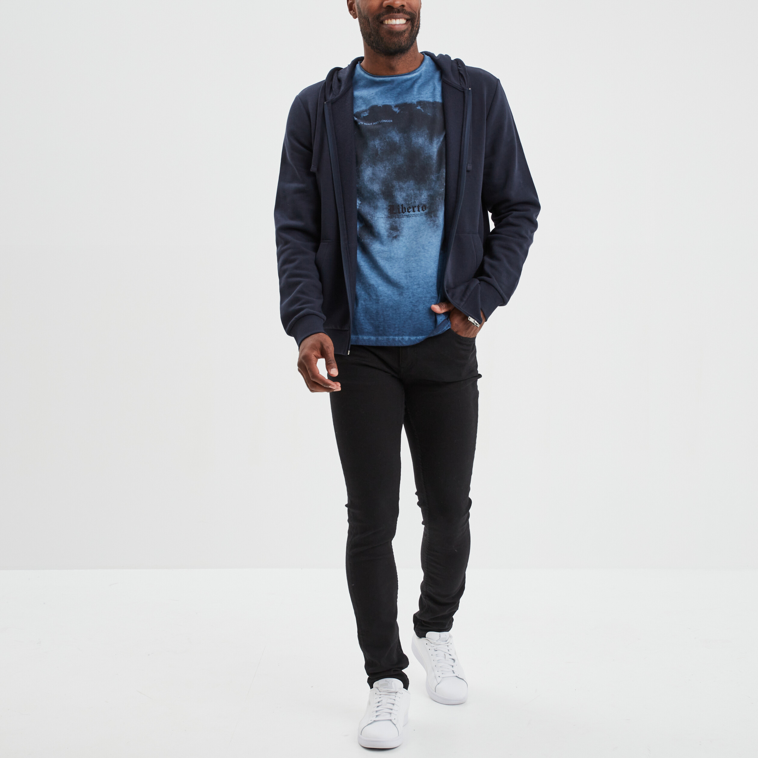 T-shirt manches courtes coton Liberto bleu marine homme | La Halle