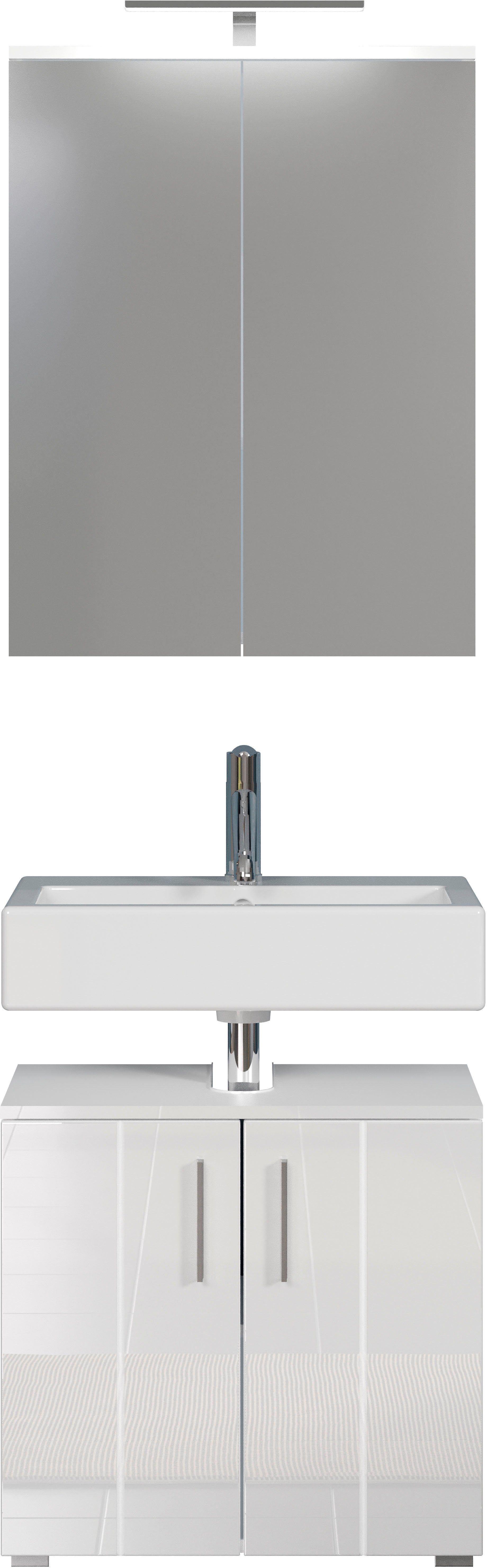 welltime Badezimmer-Set Prag, (Set, 2-St), Waschbeckenunterschrank & Spiegelschrank