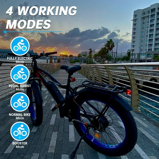 Ecotric 26 Inch Fat Tire Electric Bicycle Powerful 500 W Motor 36 V/12.5 Ah Removable Lithium Battery Beach Snow Shock Absorption Mountain for Adults