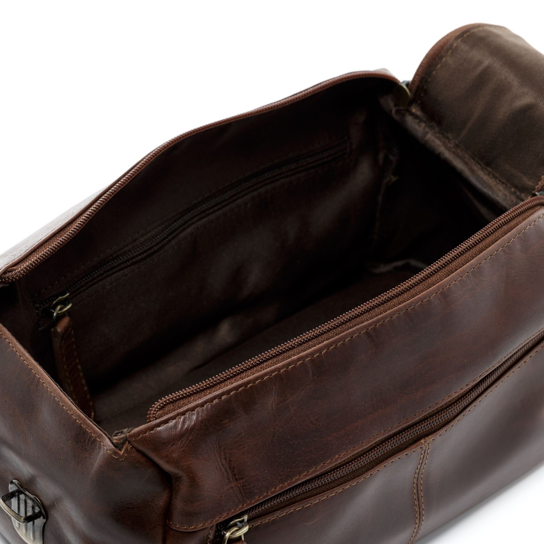 SID & VAIN Kulturbeutel Leder Kulturtasche Unisex BRISTOL, Waschbeutel Echtleder für Damen & Herren, Kosmetiktasche braun-cognac