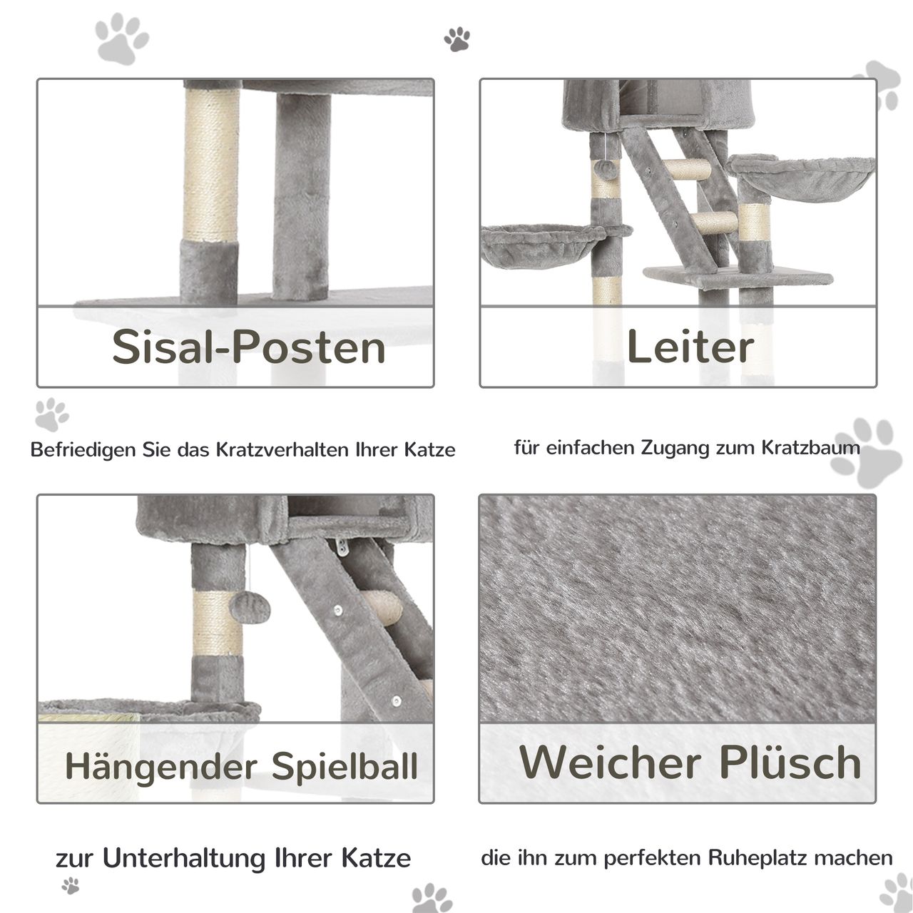 PawHut Katzenbaum Kratzbaum Kletterbaum deckenhoch verstellbar Hellgrau