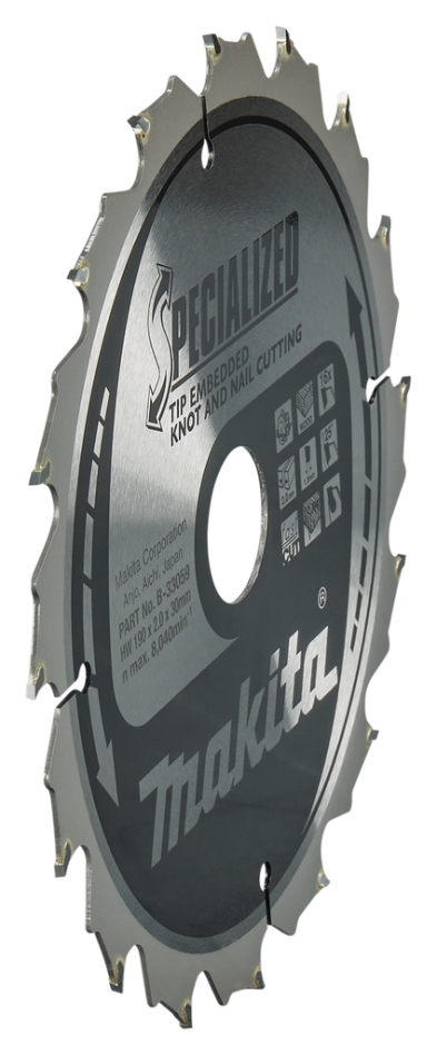 Akcesoria Makita B-33059 Wbudowana tarcza tnąca do piły tarczowej, sęki/gwoździe drewniane, ATB, 190 x 30 x 2 mm, T16