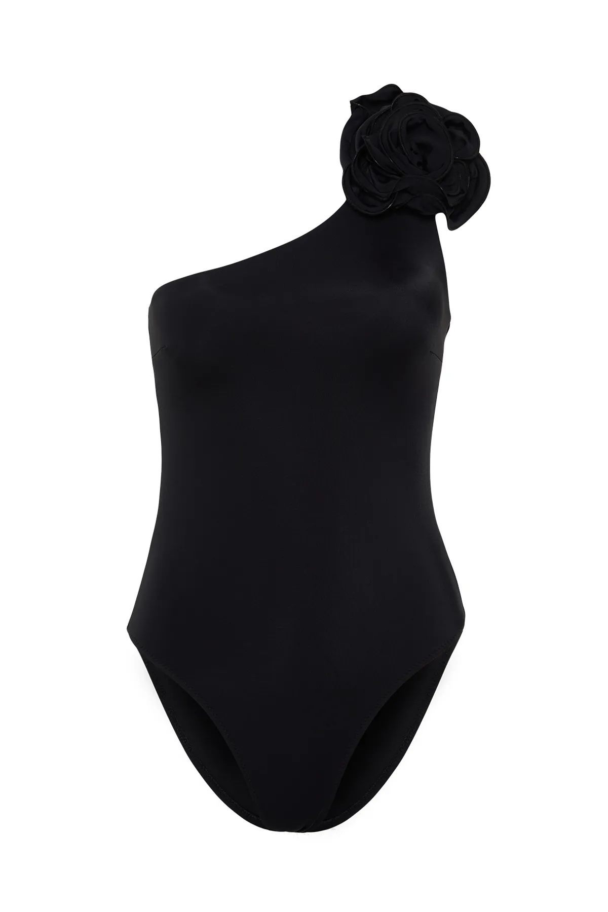 Trendyol Collection  Schwarzer, einschultriger, normaler Badeanzug mit Blumenapplikation TBESS23MA00401