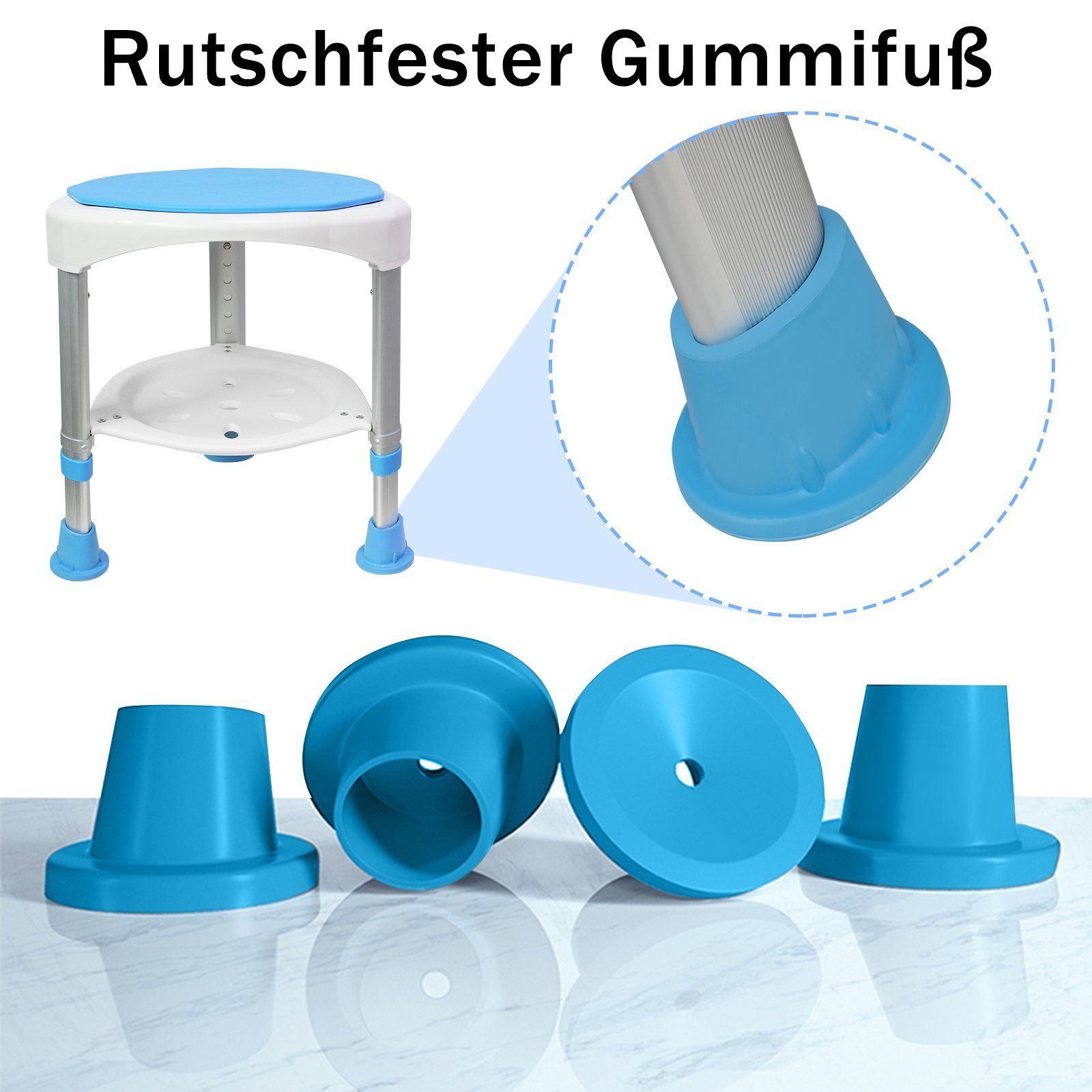 UISEBRT Dusch- und Badhocker Duschstuhl 360°Drehbar, mit Ablagefach