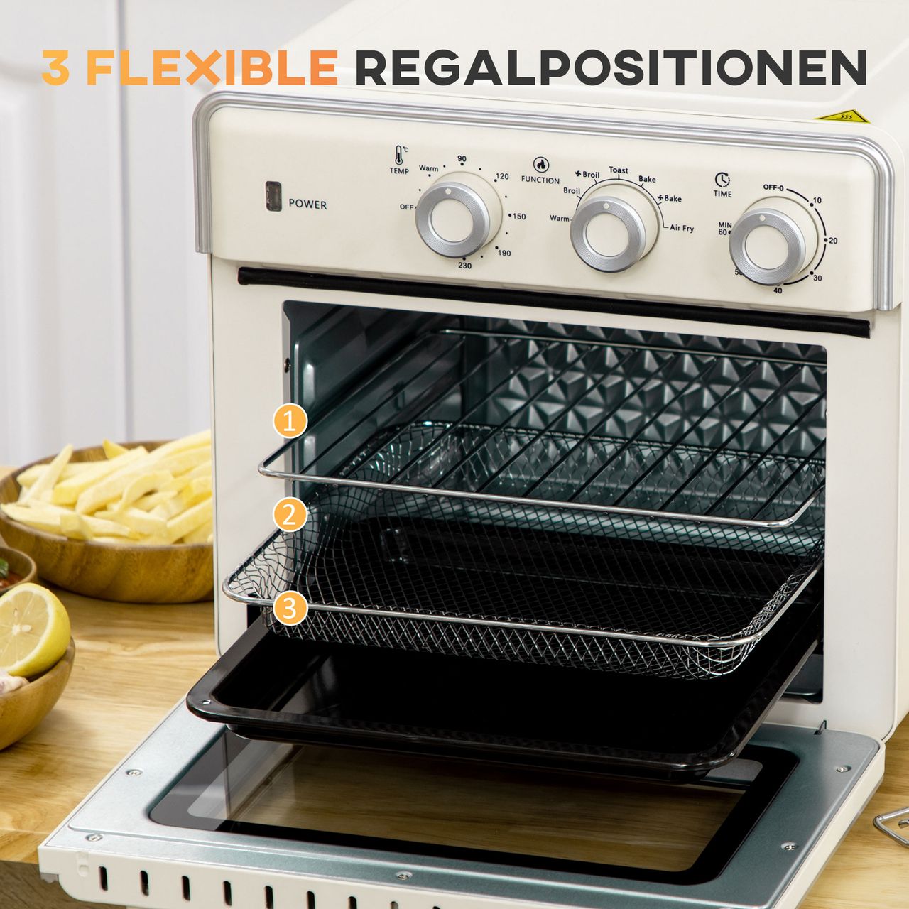 HOMCOM 5-in-1 Mini Ofen 20L Minibackofen mit Backblech Set, Timer, 90-230