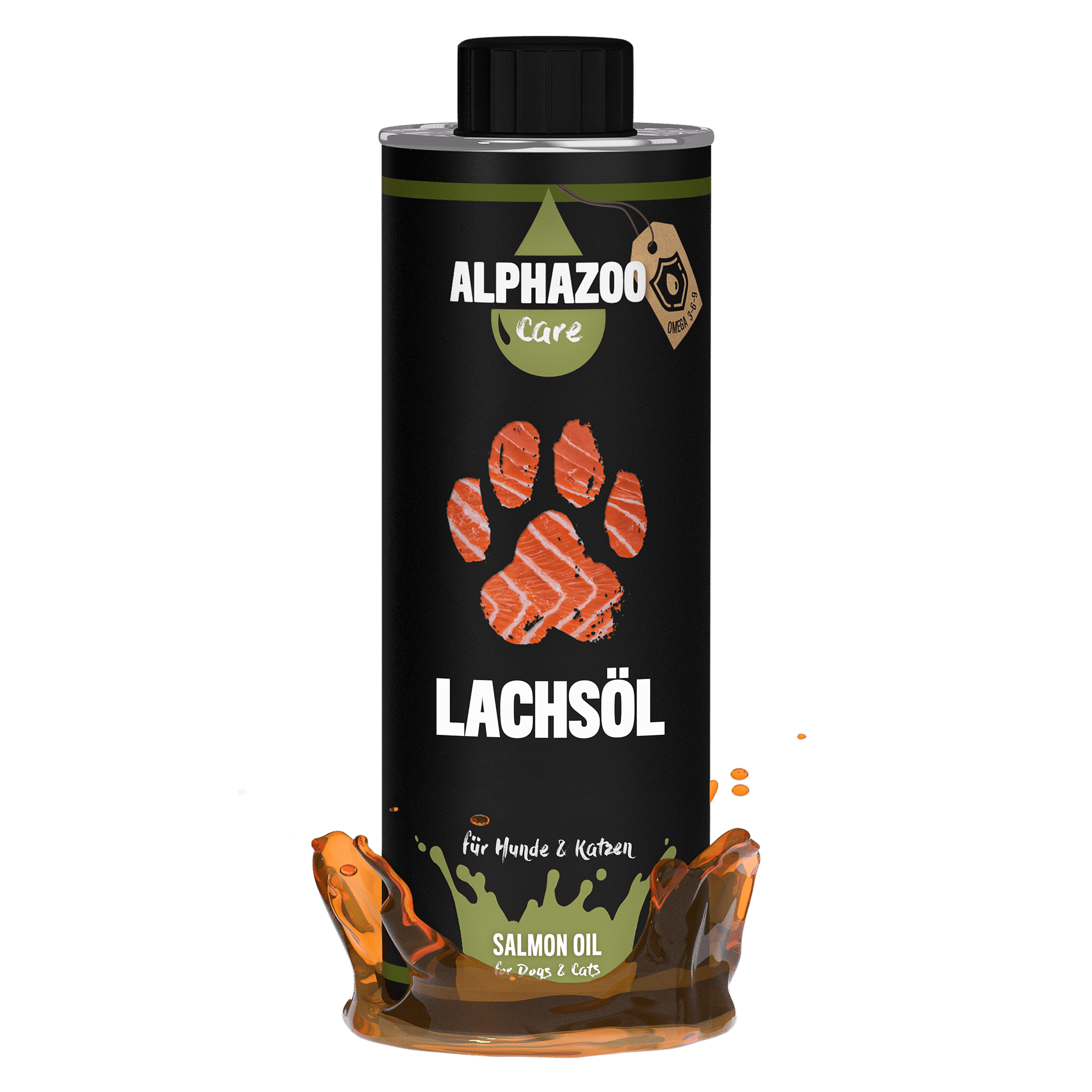 ALPHAZOO Ergänzungsfutter & Aufzucht ALPHAZOO Premium Lachsöl für Hunde & Katzen I Natürliches Omega-3 Fischöl 500 ml