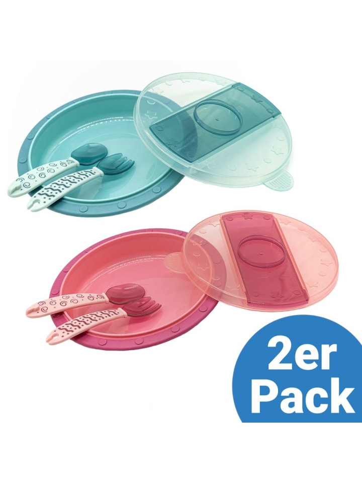 MiaMia Babyteller zum Mitnehmen inkl. Besteck 2er Pack - Grün in gruen,rosa günstig kaufen onesize