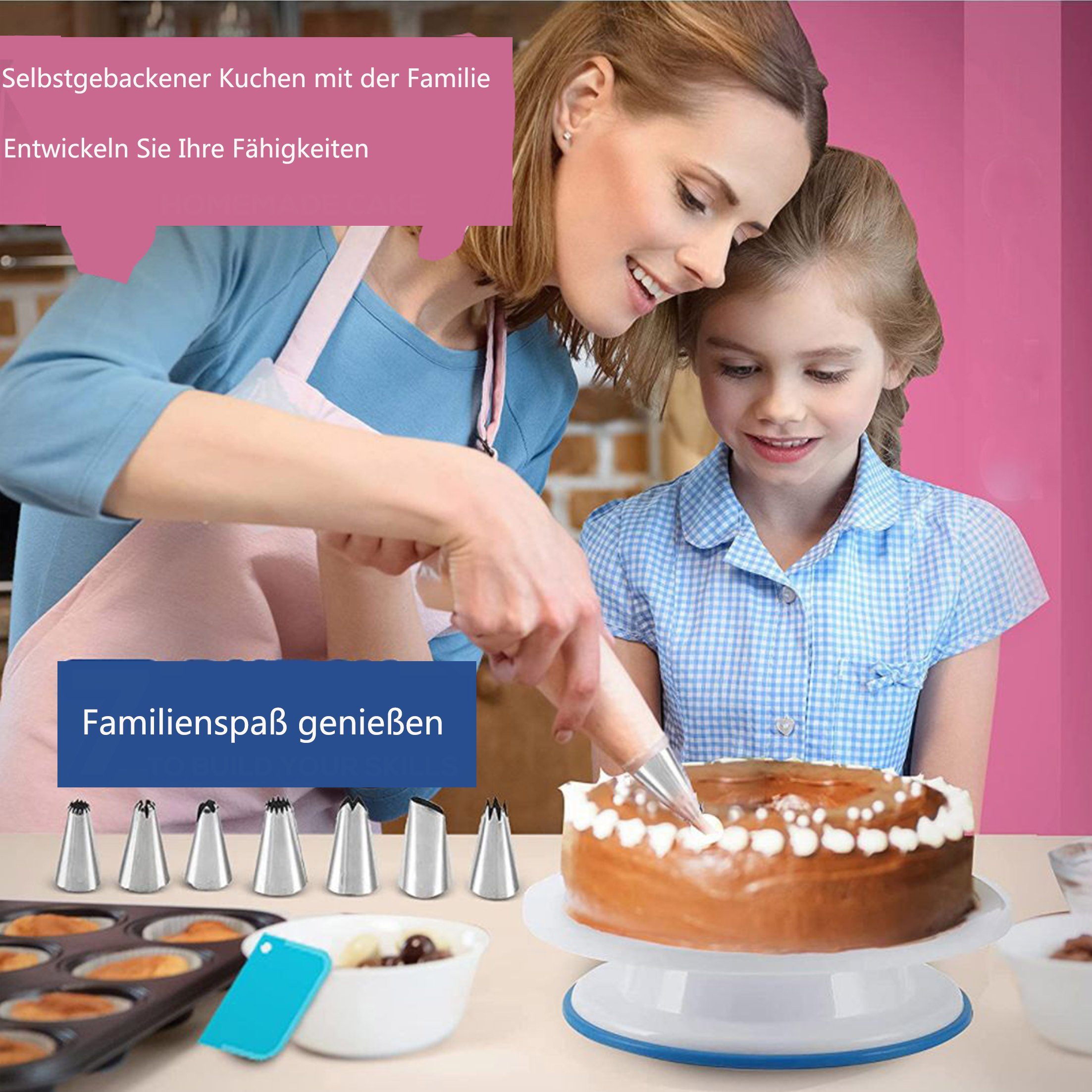 KÜLER Tortenwerkzeug Kuchendrehscheibe DIY-Kuchenset Spachtel und Gebäckwerkzeug 35 Stück, (35-tlg), Tortenplatte Drehbar,Cake Decorating Turntable mit Zuckerguss