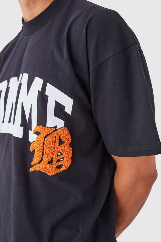 Oversized Extended Neck Varsity Applique T-shirt
