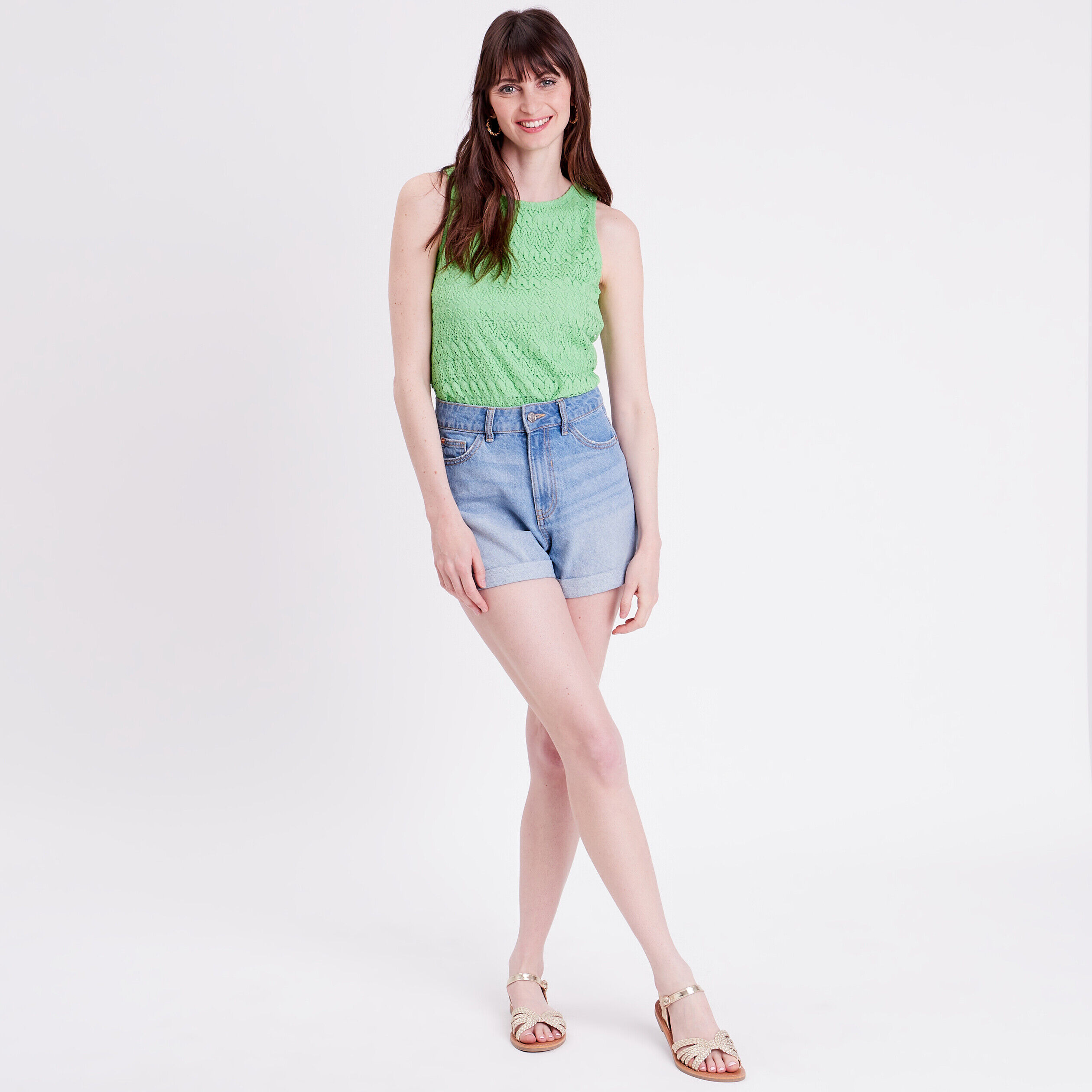 Débardeur aspect crochet vert clair femme | Cache Cache