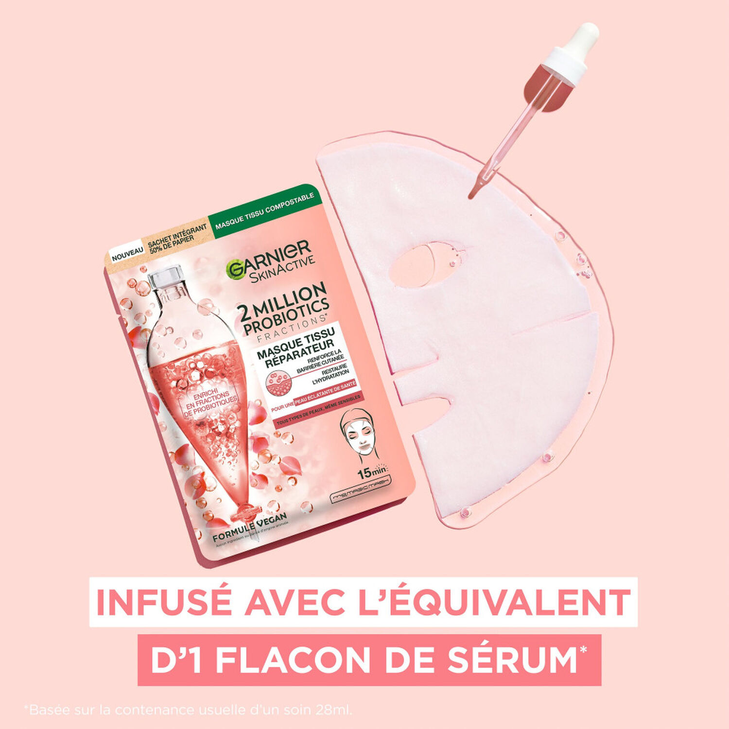 Garnier SkinActive Masque tissu soin visage réparateur 2 million probiotics