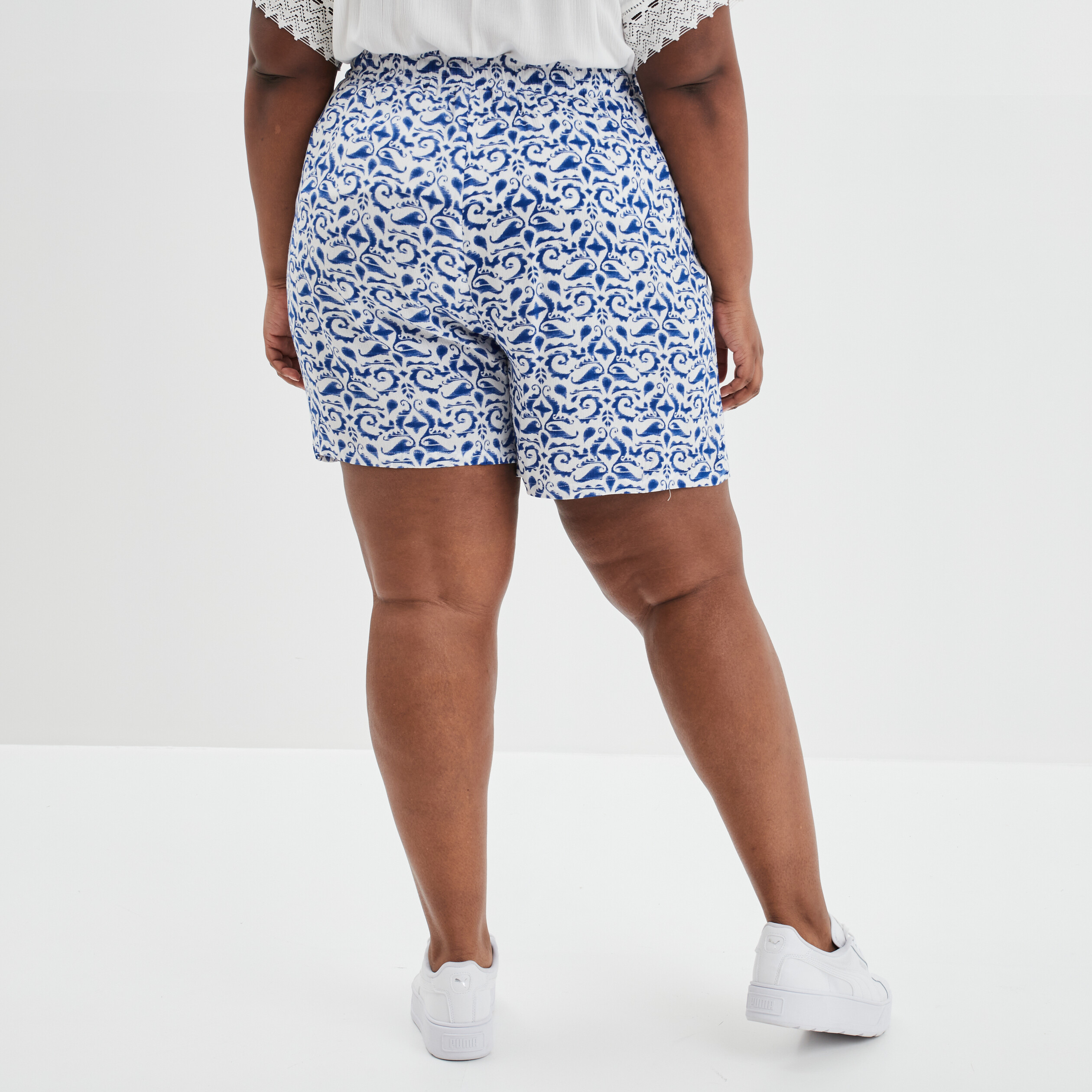 Short large taille élastiquée ecru femme grande taille | La Halle