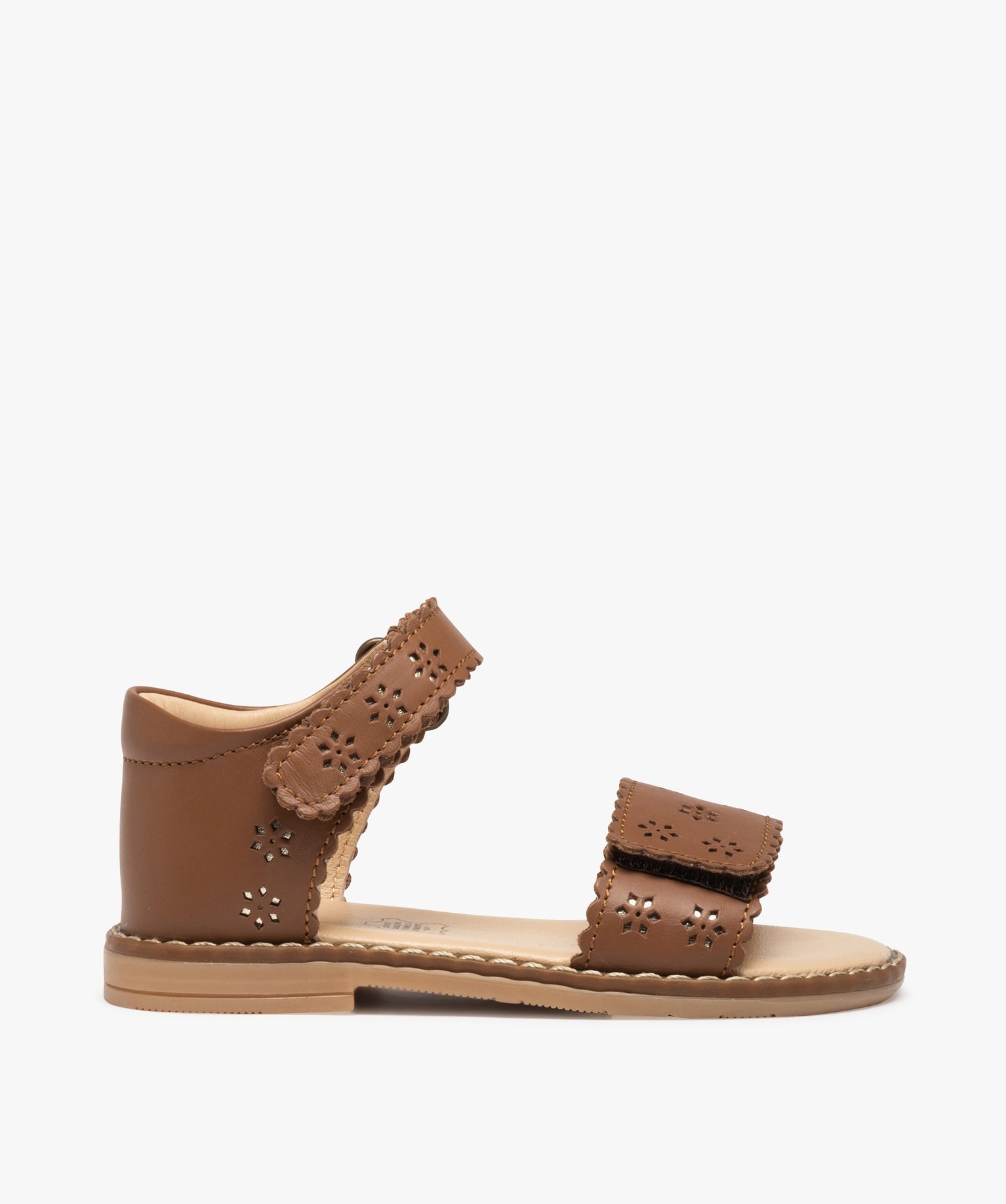 Sandales fille dessus cuir perforé à talon fermé – NA! camel | GEMO