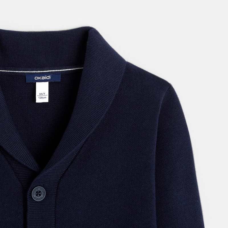 Gilet boutonné col châle bleu garçon