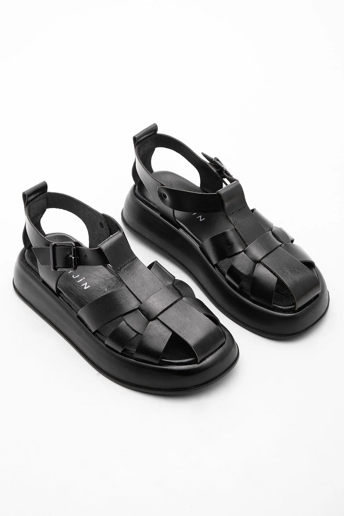 Marjin  Damen Sandalen aus echtem Leder mit dicker Sohle Lanveka schwarz
