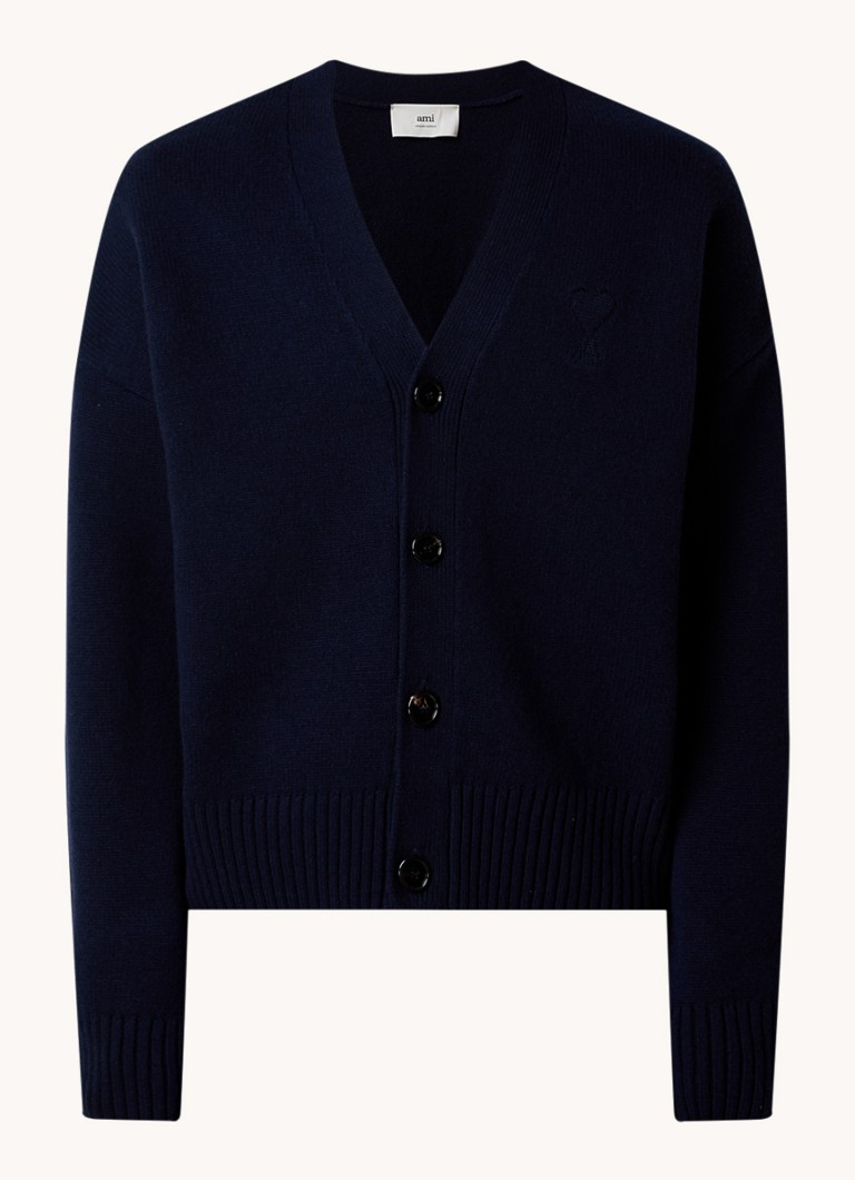 Cardigan elegant tricotat, cu amestec de cașmir și logo-ul AMI Paris.