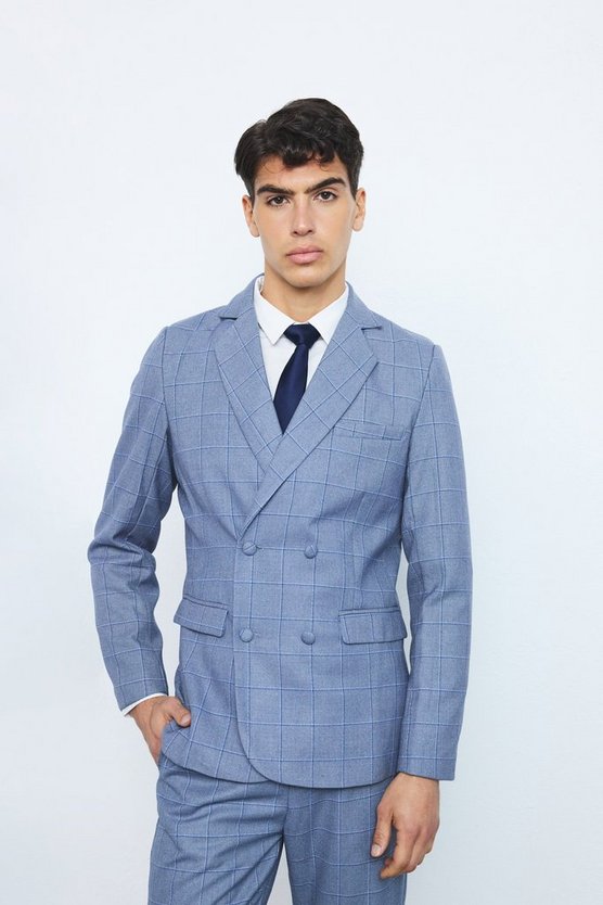 Zweireihiger karierter Slim-Fit Blazer