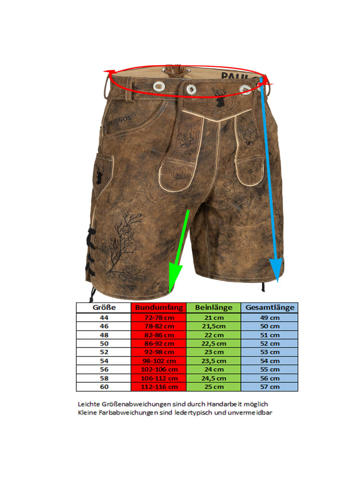 PAULGOS Lederhose Kurz Echtleder HK3 ANTIK in Whiskybraun günstig kaufen