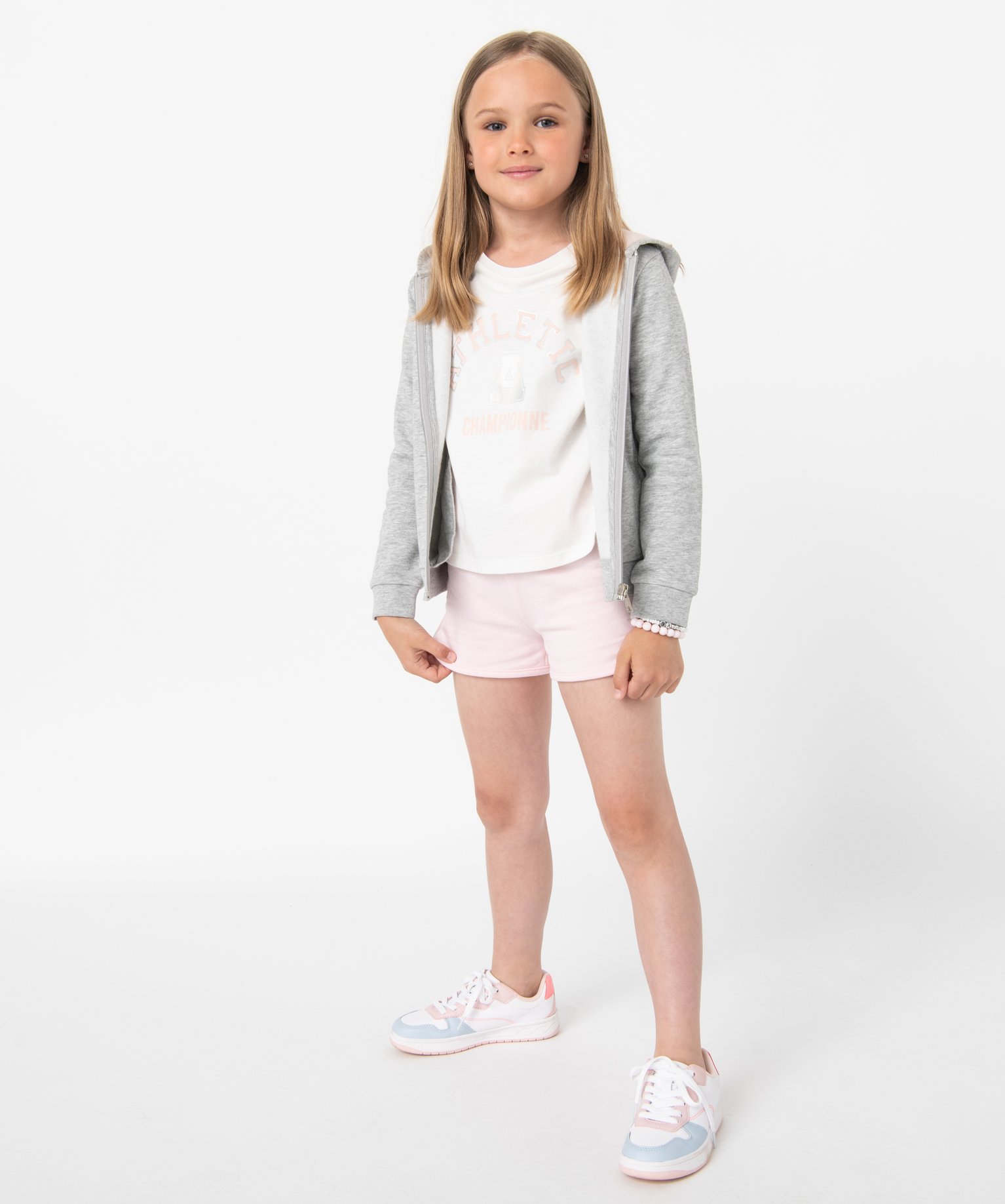 Sweat zippé à capuche intérieur molletonné fille gris | GEMO