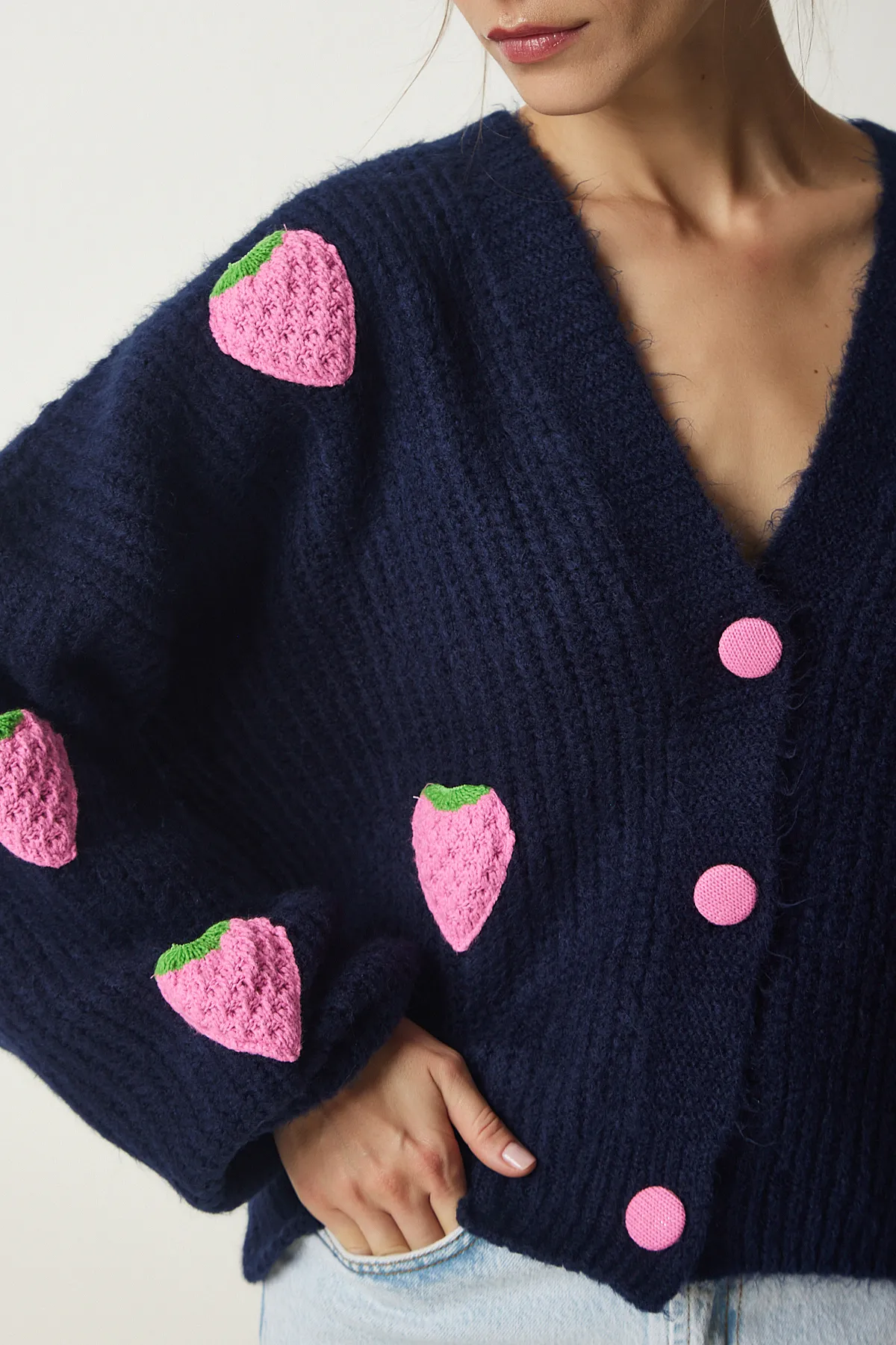 Happiness İstanbul  Strickjacke - Dunkelblau - Oversized
