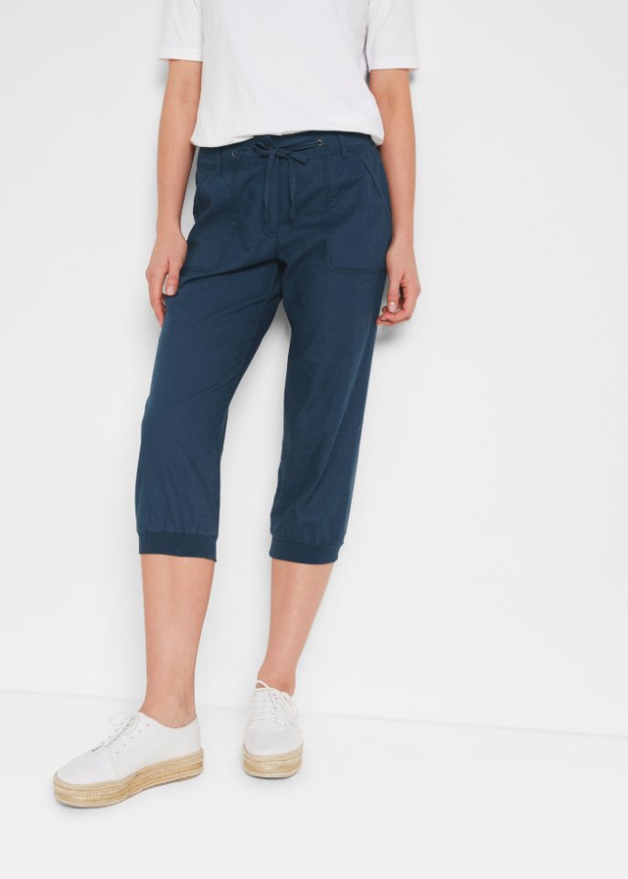 3/4 Hose mit Leinen und Bequembund, Loose-Fit
