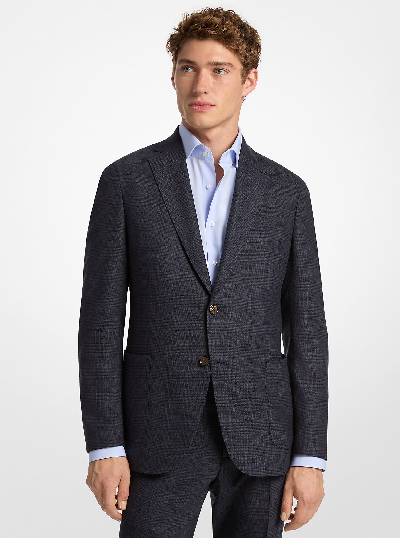 Tonal Glen Check Blazer og Bukser - Marineblå