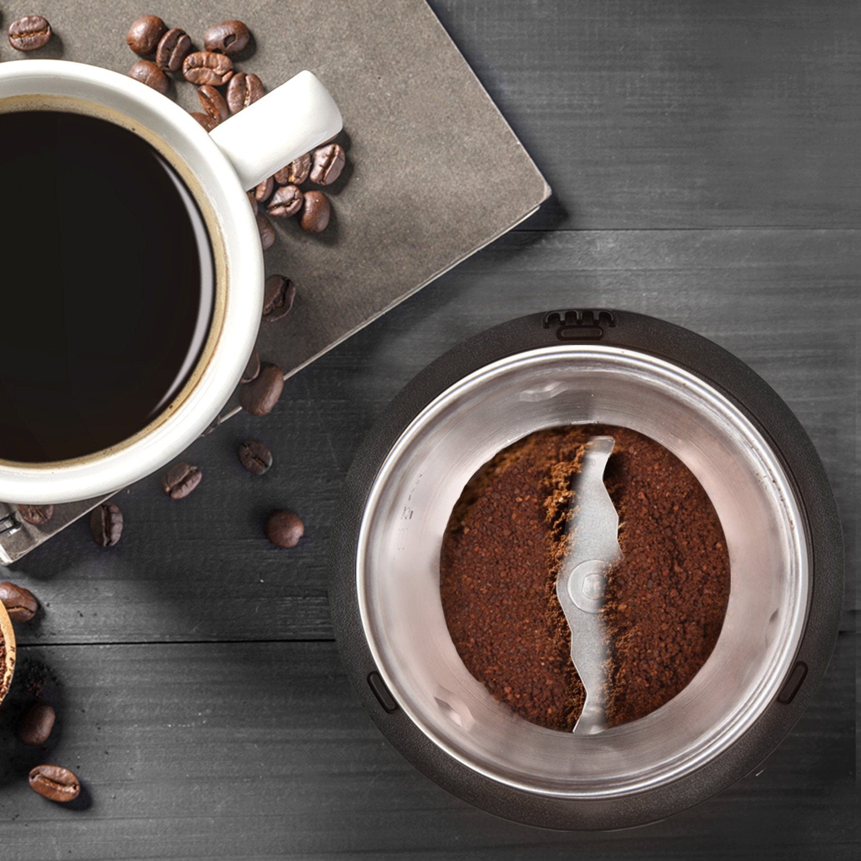 Duronic Kaffeemühle, CG250 Elektrische Propellermühle, Kaffeemühle mit 250 W, 75g Fassungsvermögen für 12 Tassen, Gewürzmühle mit Edelstahlklingen, Touch-Sensor, Für Kaffee Nüsse Gewürze Kaffeebohnen geröstet