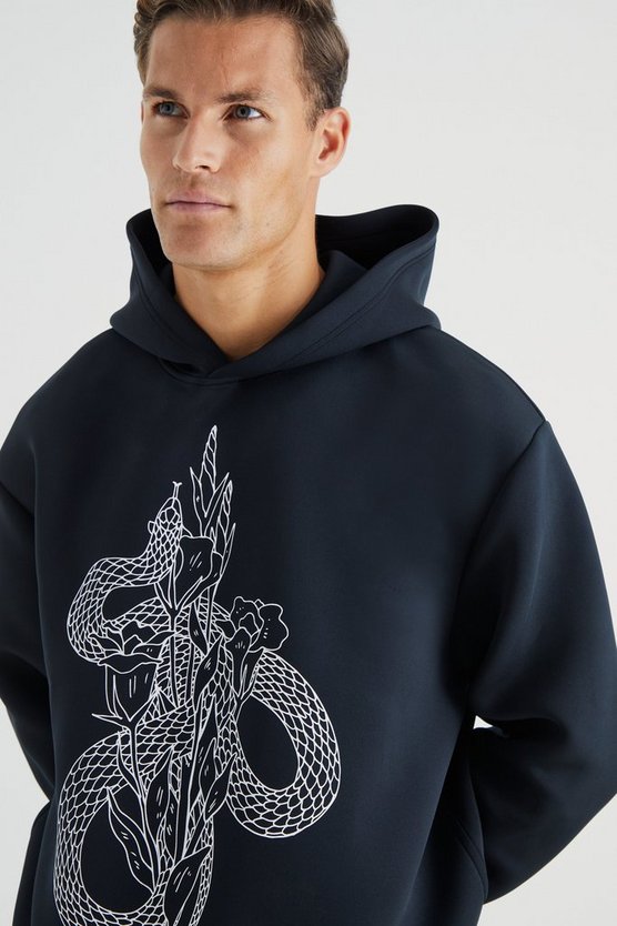 Kastiger Oversize Hoodie mit Print