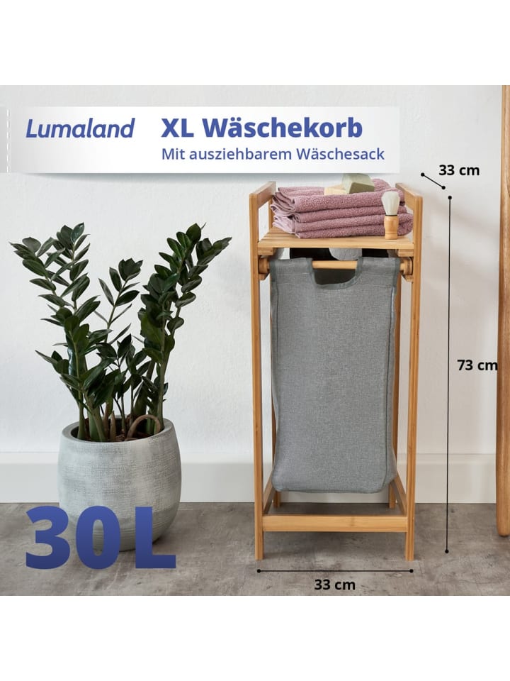 Lumaland Lumaland Wäschekorb Bambus 33x33x73cm holzfarben/beige Wäschesack ausziehbar günstig kaufen onesize