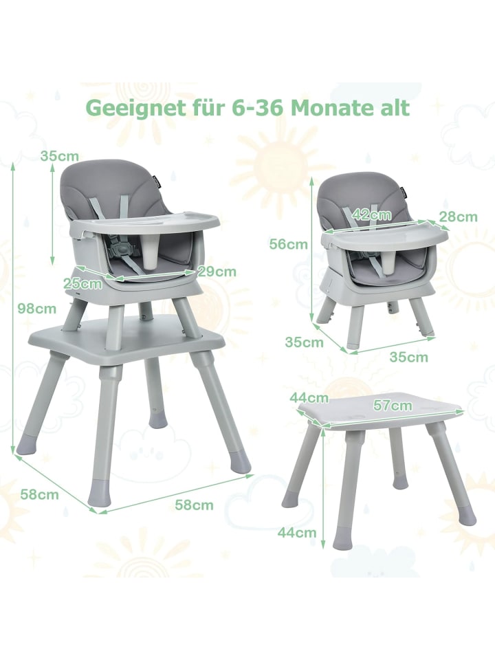 COSTWAY 6-in-1 Hochstuhl in Grau günstig kaufen onesize