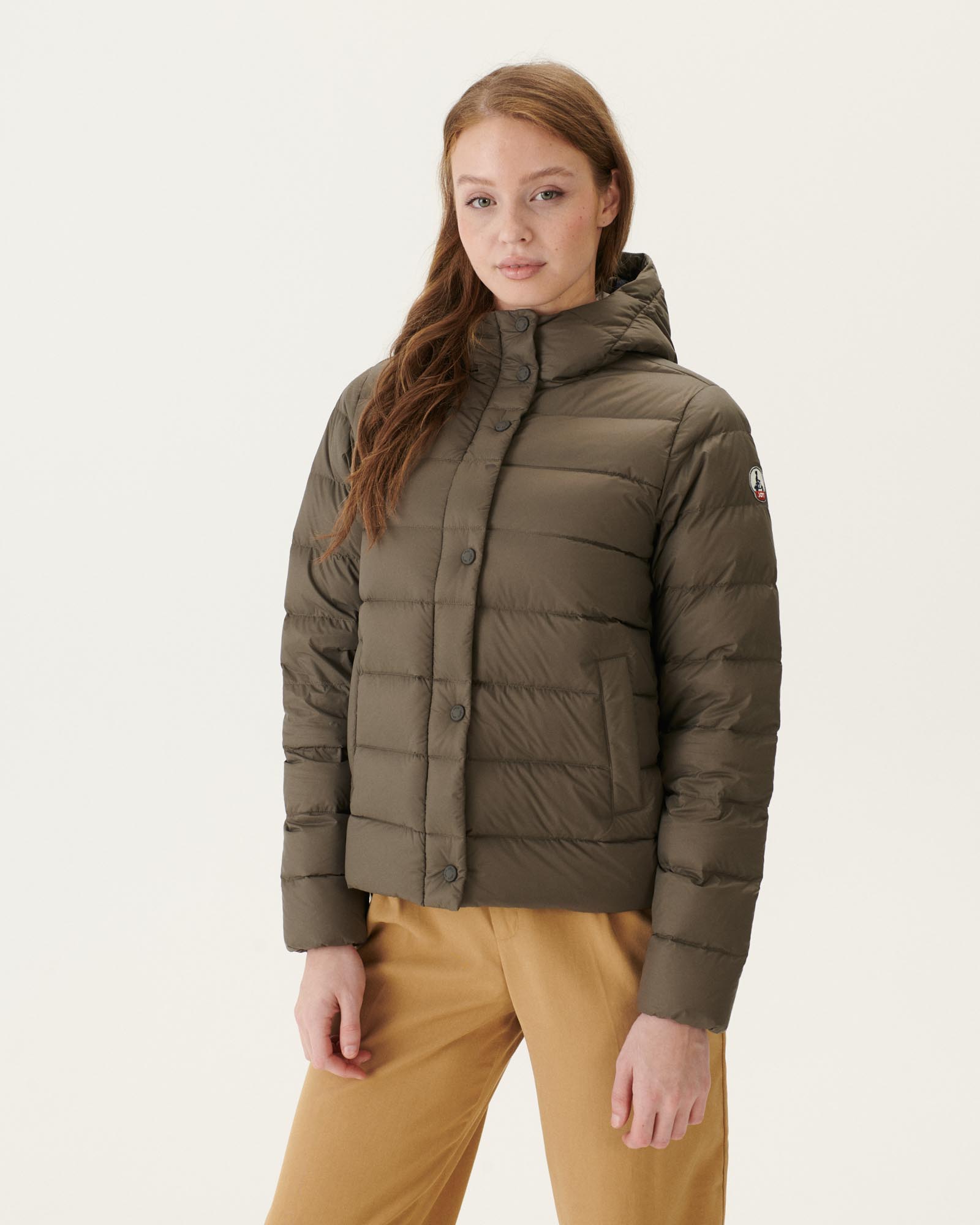 Doudoune droite à capuche Taupe Jane