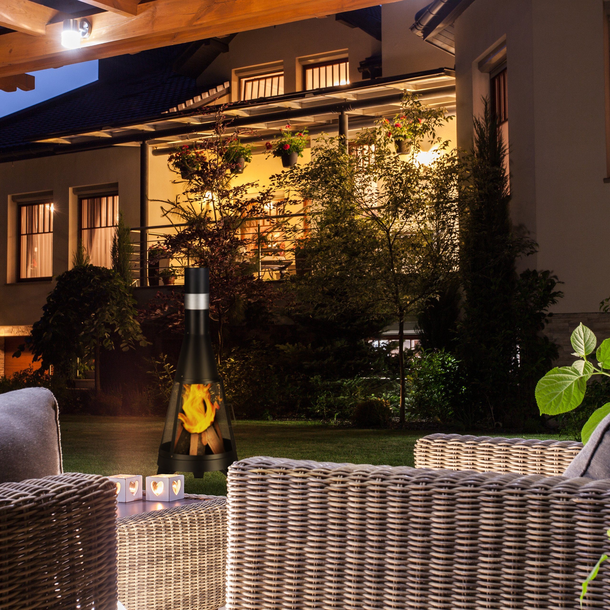 relaxdays Feuerkorb Terrassenofen mit Funkenschutz